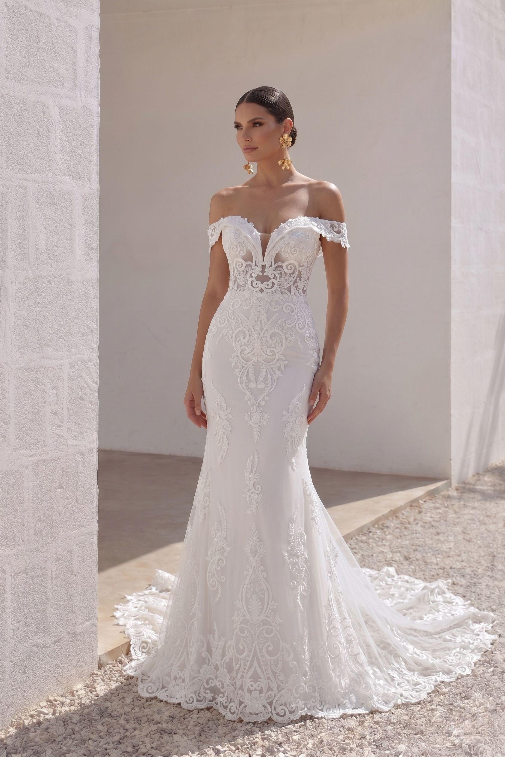 Trumpet-Mermaid Chapel Train Lace Tulle Wedding Dress CW3149