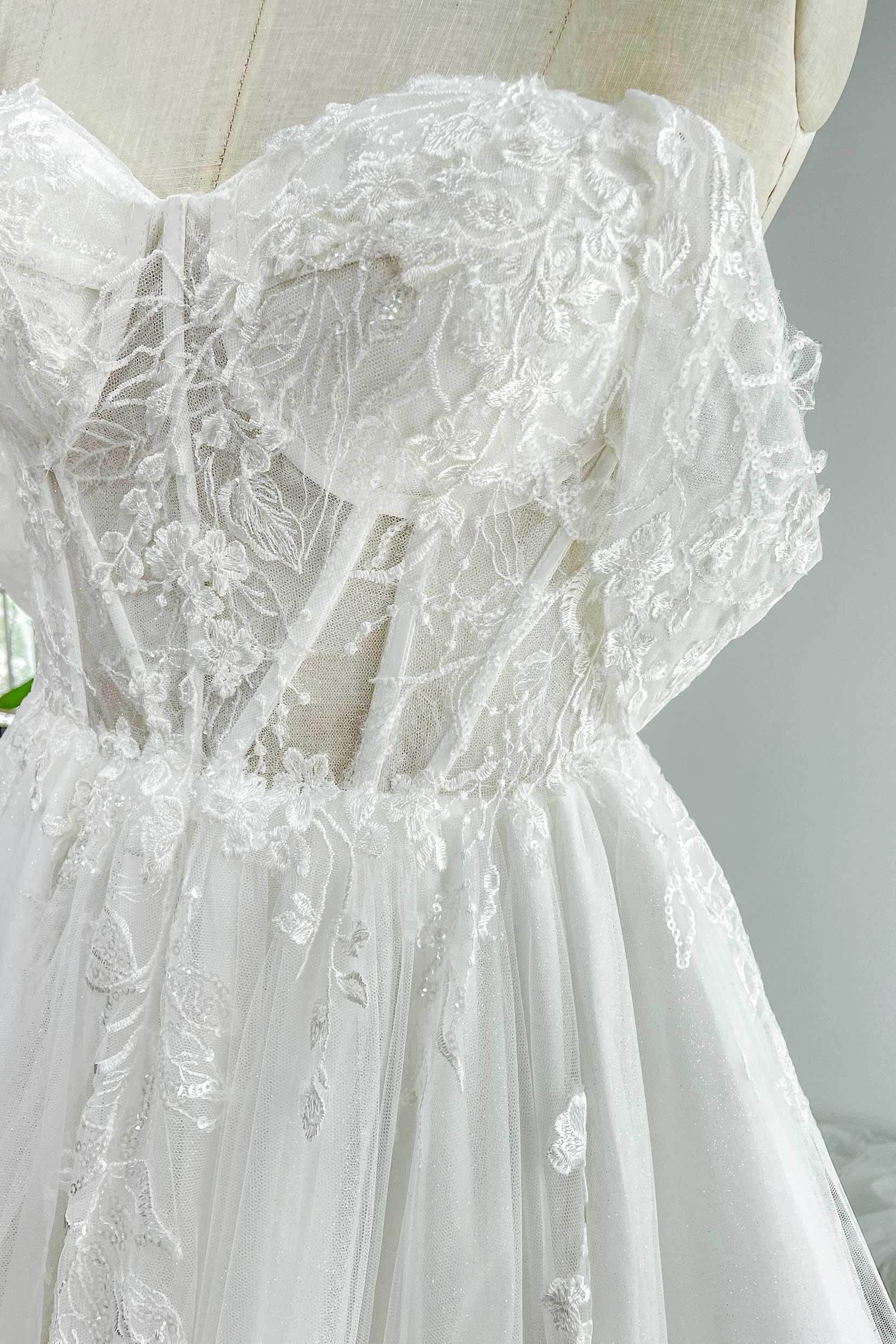 A-Line Cathedral Train Lace Tulle Wedding Dress CW3150