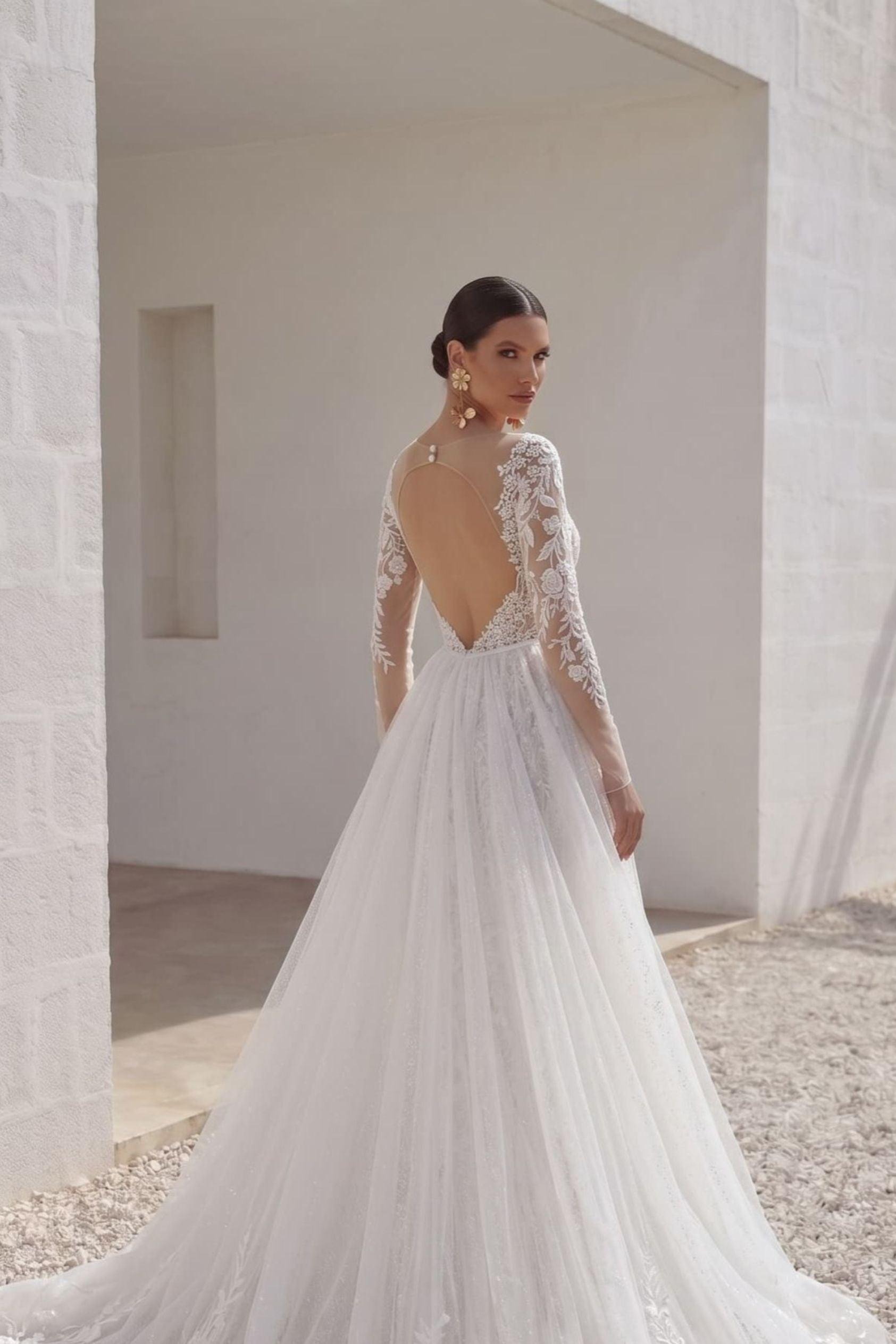 Trumpet-Mermaid Chapel Train Lace Tulle Wedding Dress CW3152