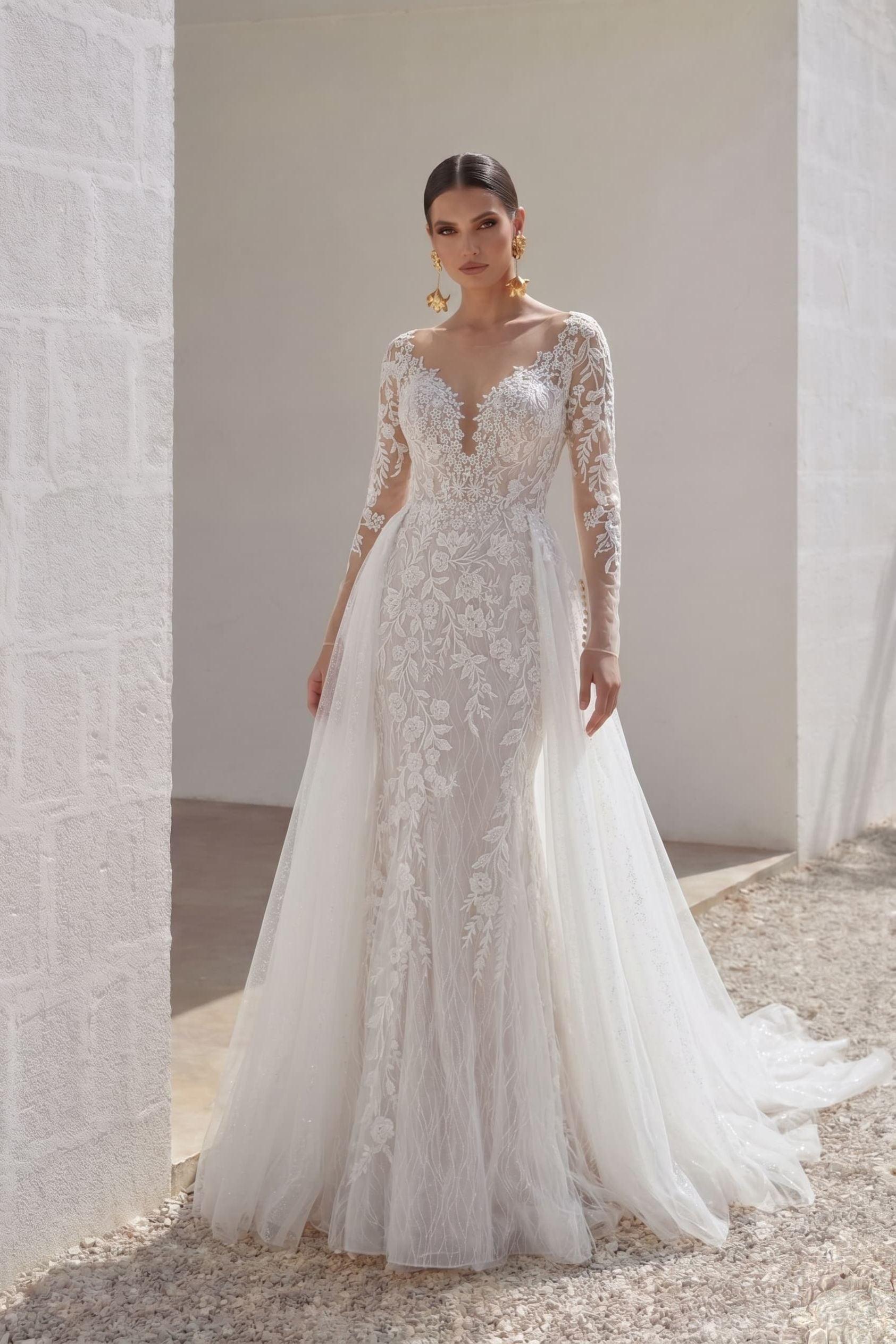 Trumpet-Mermaid Chapel Train Lace Tulle Wedding Dress CW3152