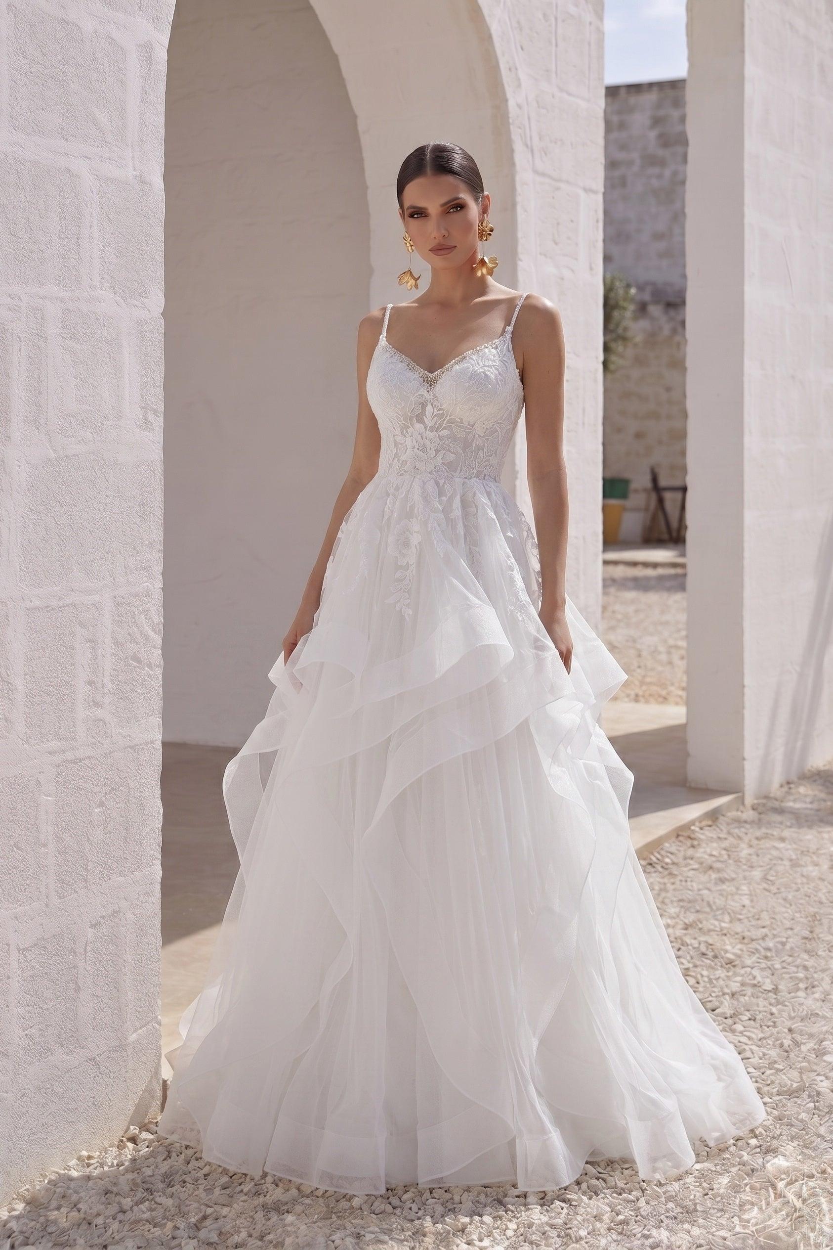 A-Line Court Train Lace Tulle Wedding Dress CW3154