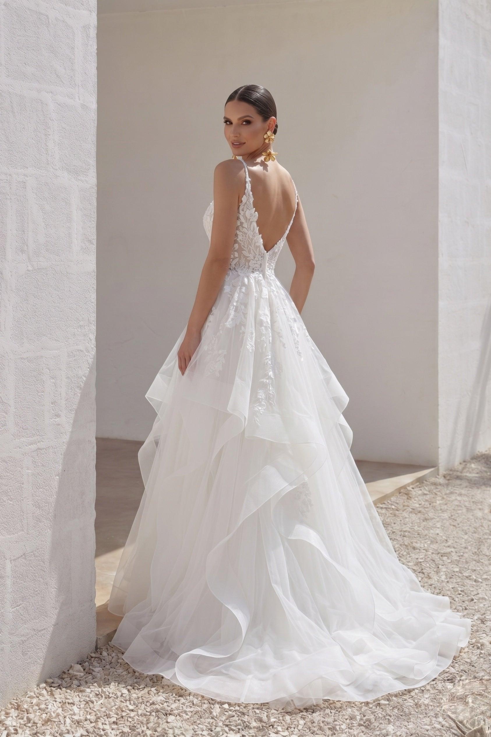 A-Line Court Train Lace Tulle Wedding Dress CW3154