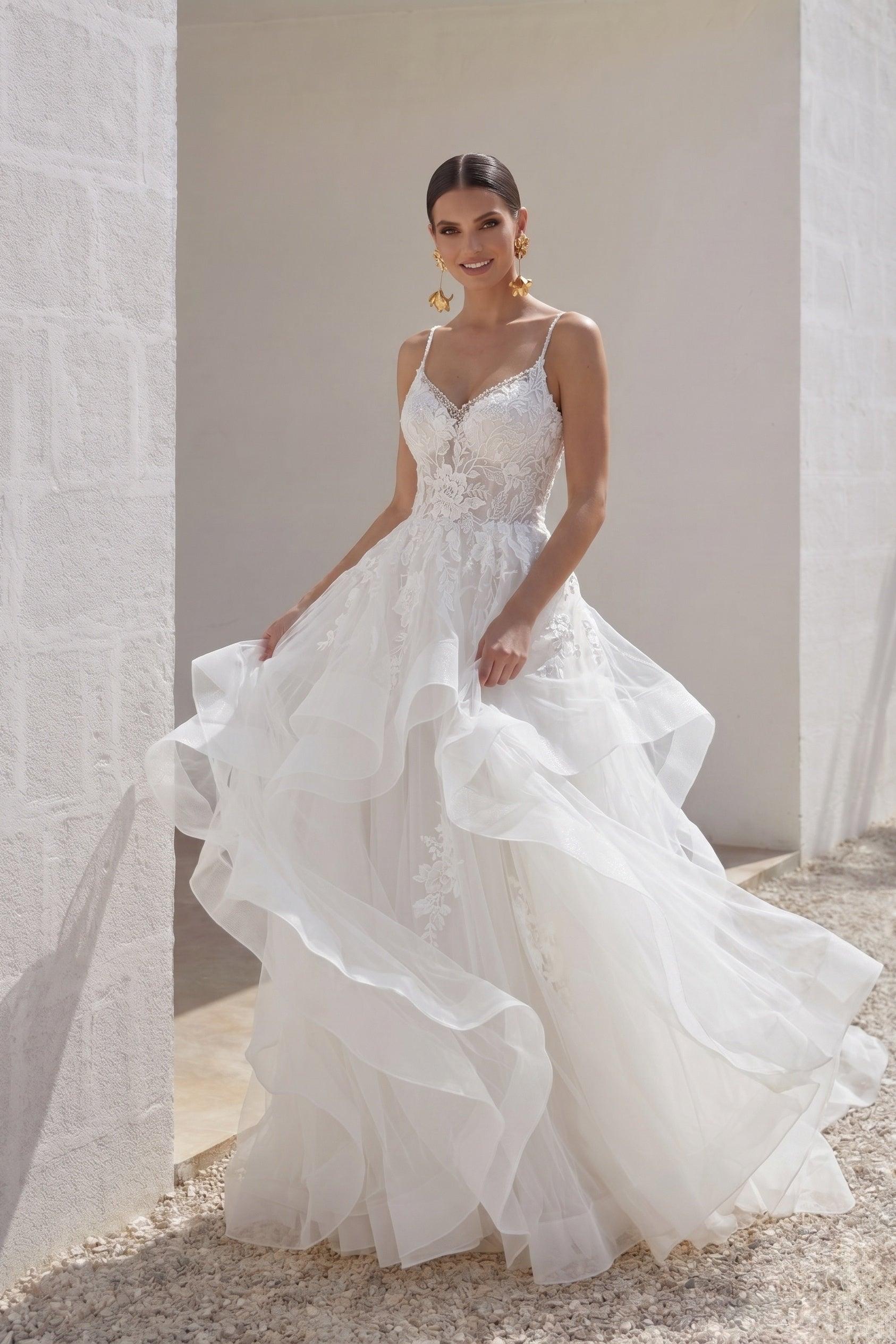 A-Line Court Train Lace Tulle Wedding Dress CW3154