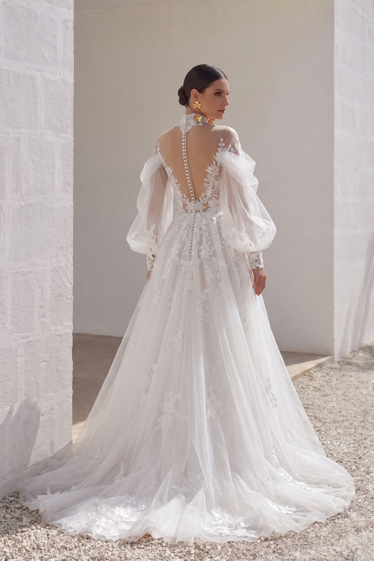 A-Line Court Train Lace Tulle Wedding Dress CW3156