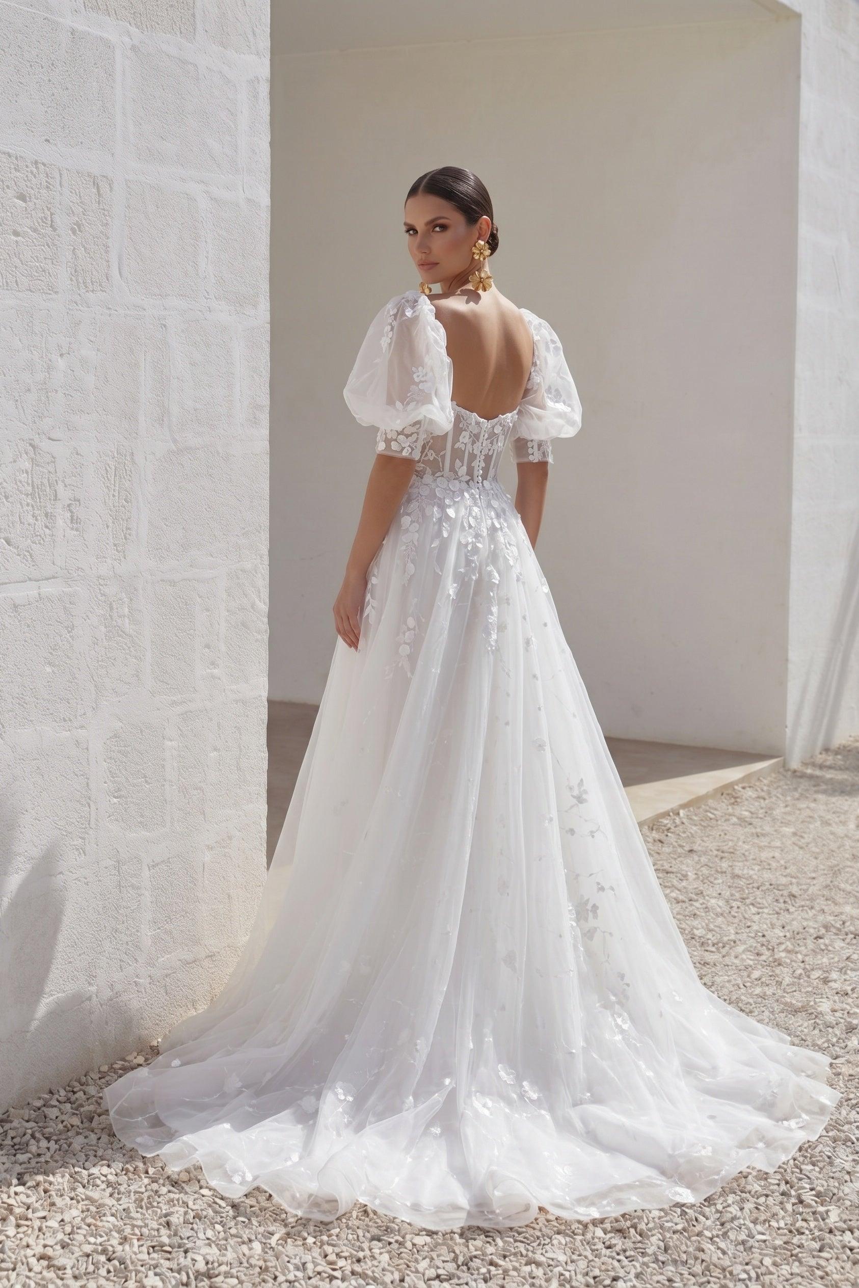 A-Line Court Train Lace Tulle Wedding Dress CW3161
