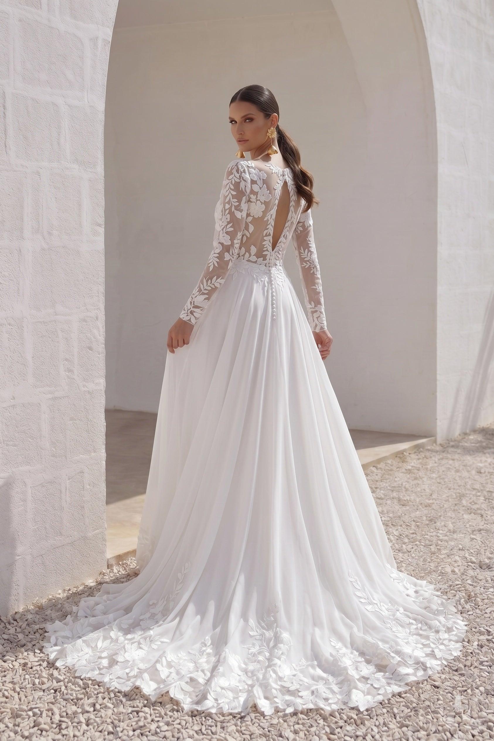 A-Line Court Train Lace Chiffon Wedding Dress CW3163