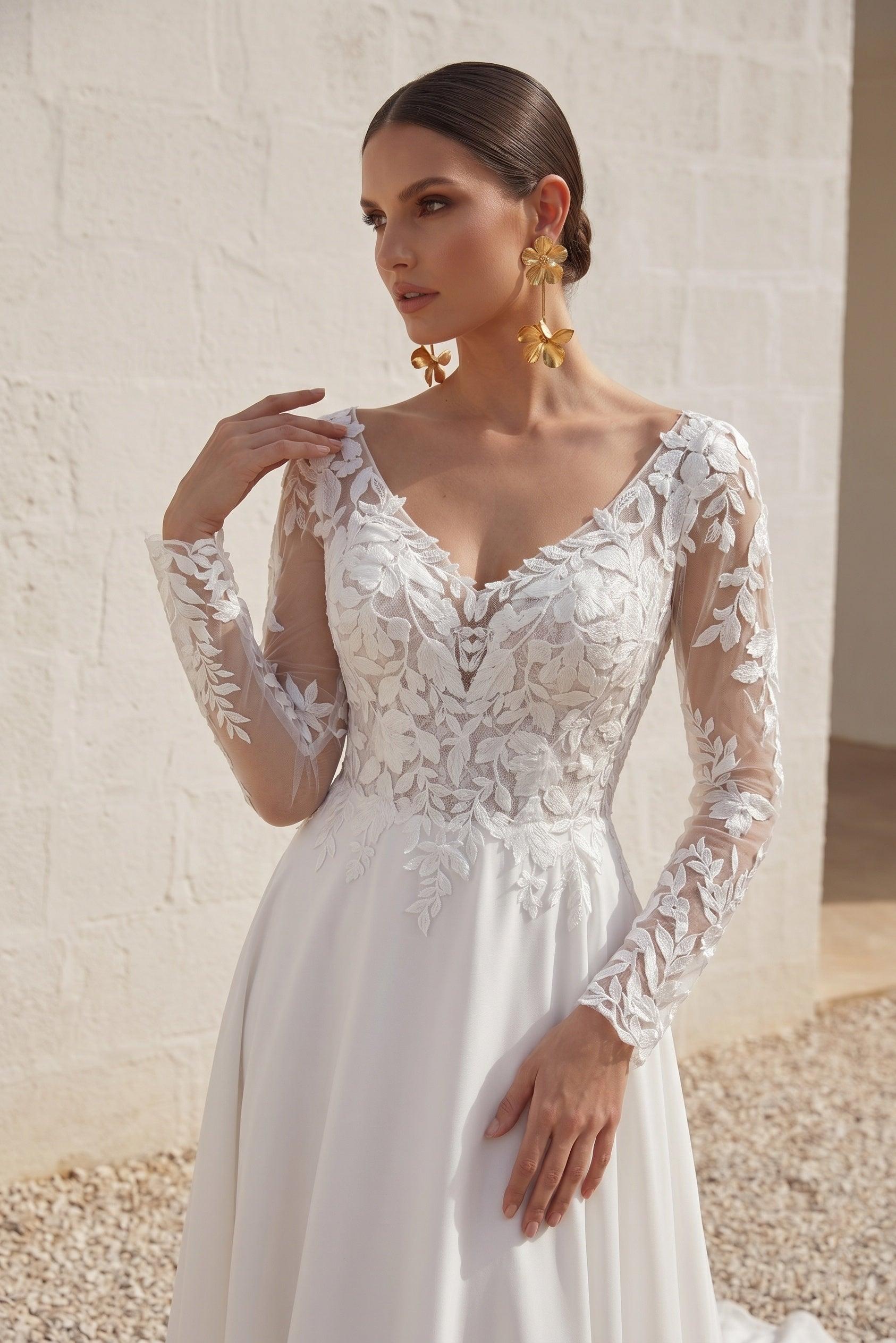 A-Line Court Train Lace Chiffon Wedding Dress CW3163