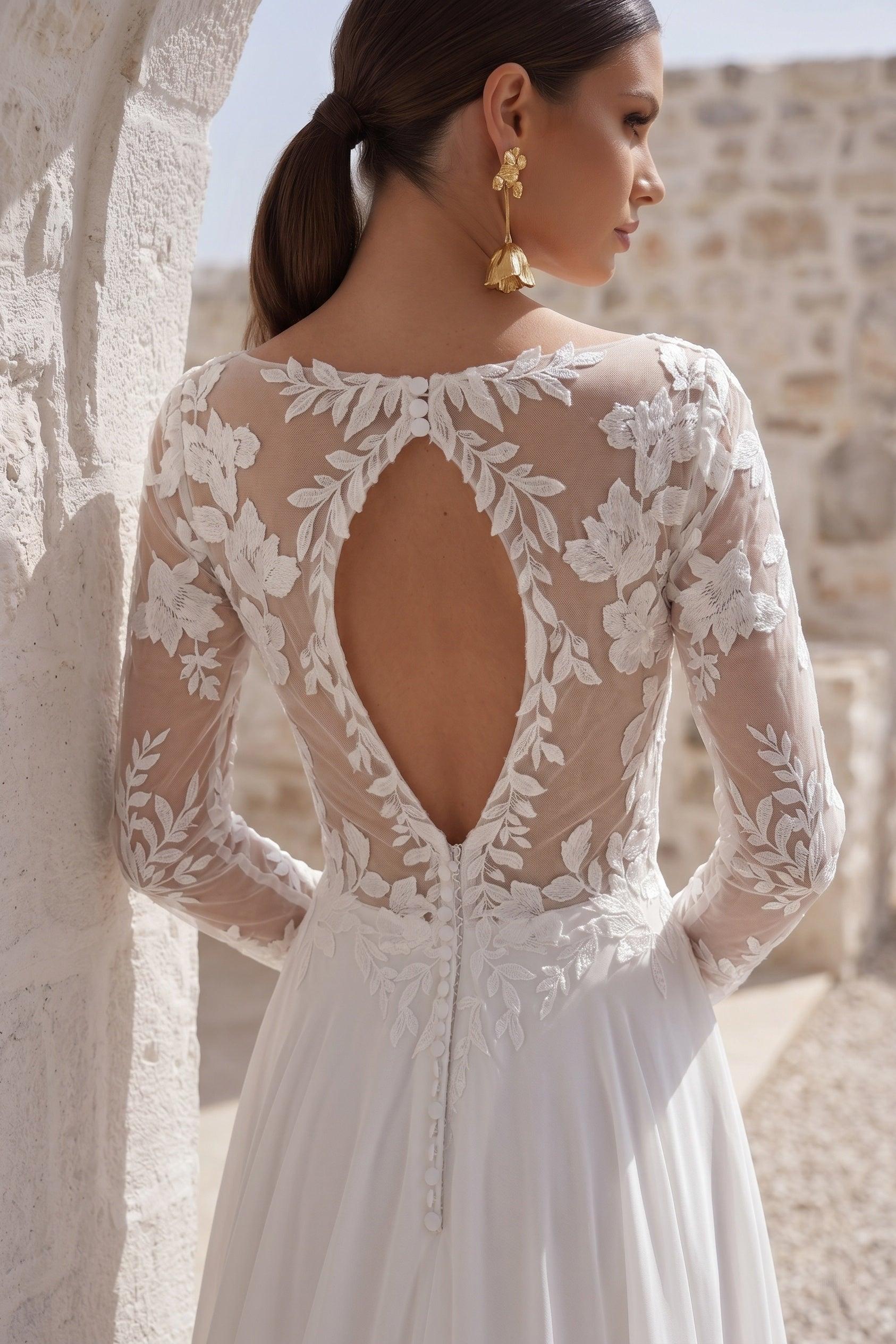 A-Line Court Train Lace Chiffon Wedding Dress CW3163