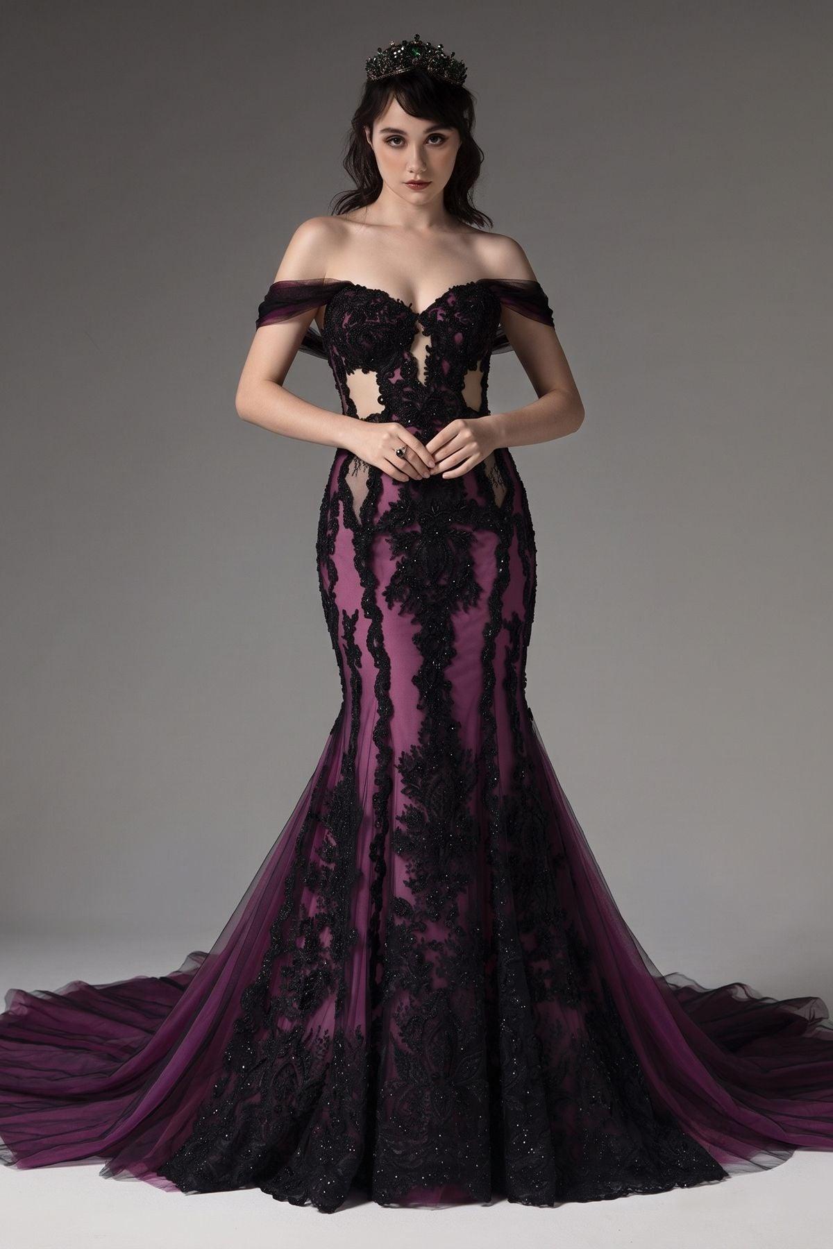 Trumpet-Mermaid Cathedral Train Lace Tulle Wedding Dress CW3223