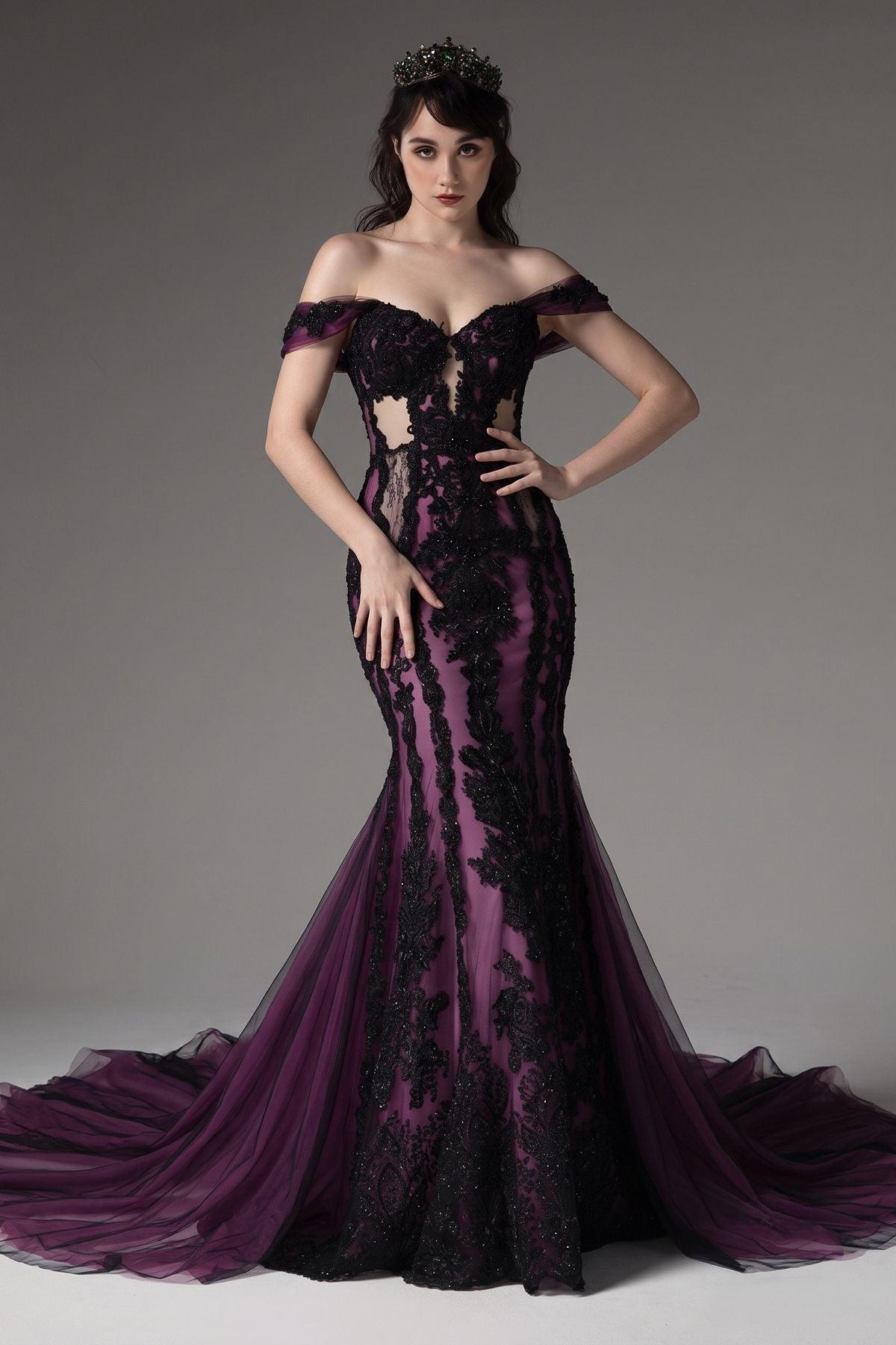 Trumpet-Mermaid Cathedral Train Lace Tulle Wedding Dress CW3223