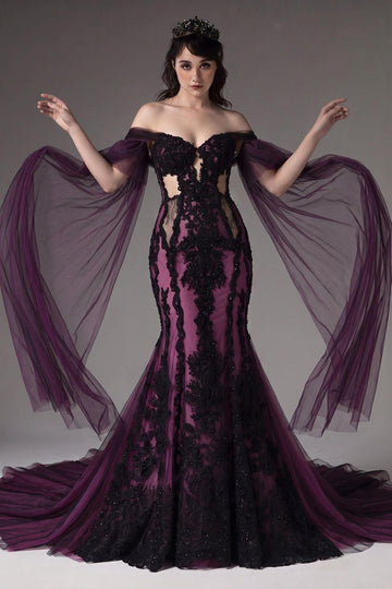 Trumpet-Mermaid Cathedral Train Lace Tulle Wedding Dress CW3223