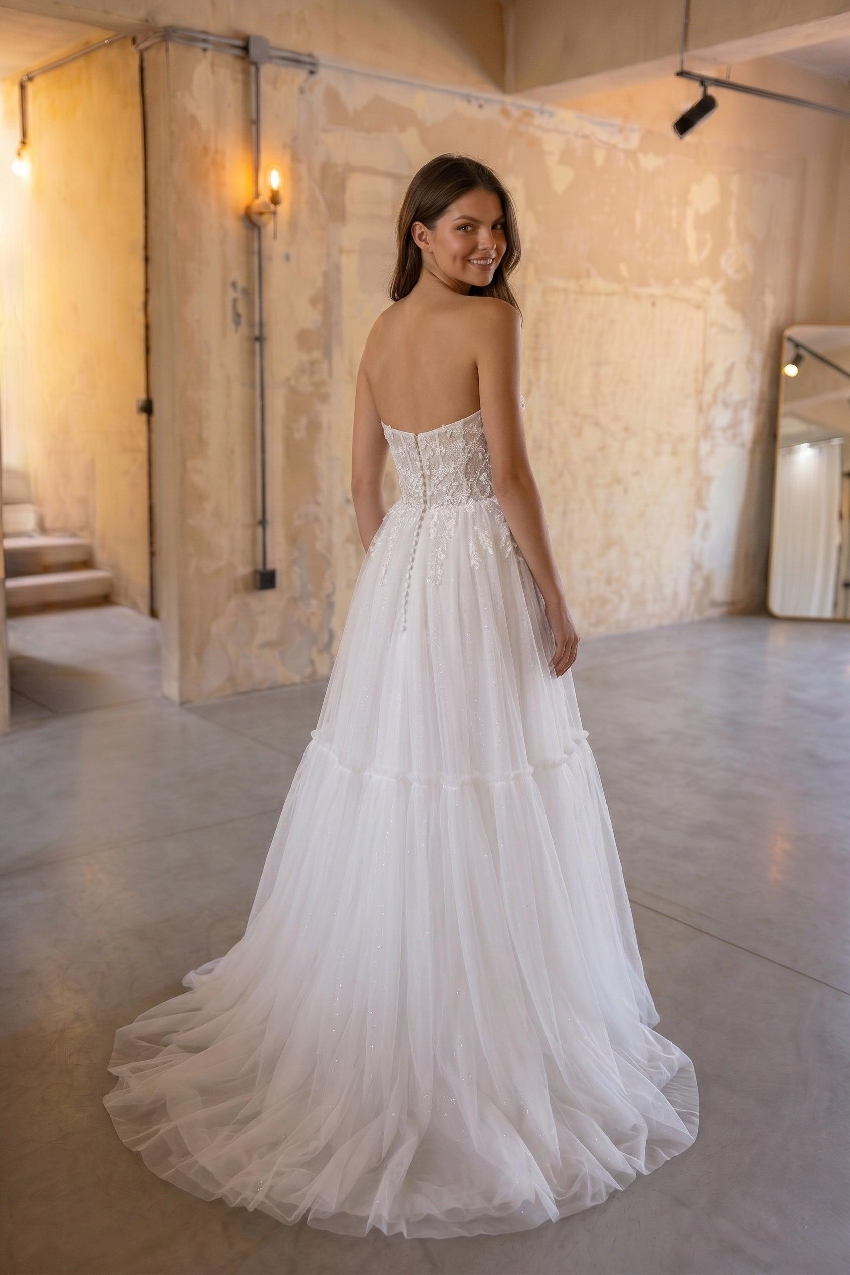 A-Line Court Train Lace Tulle Wedding Dress CW3229