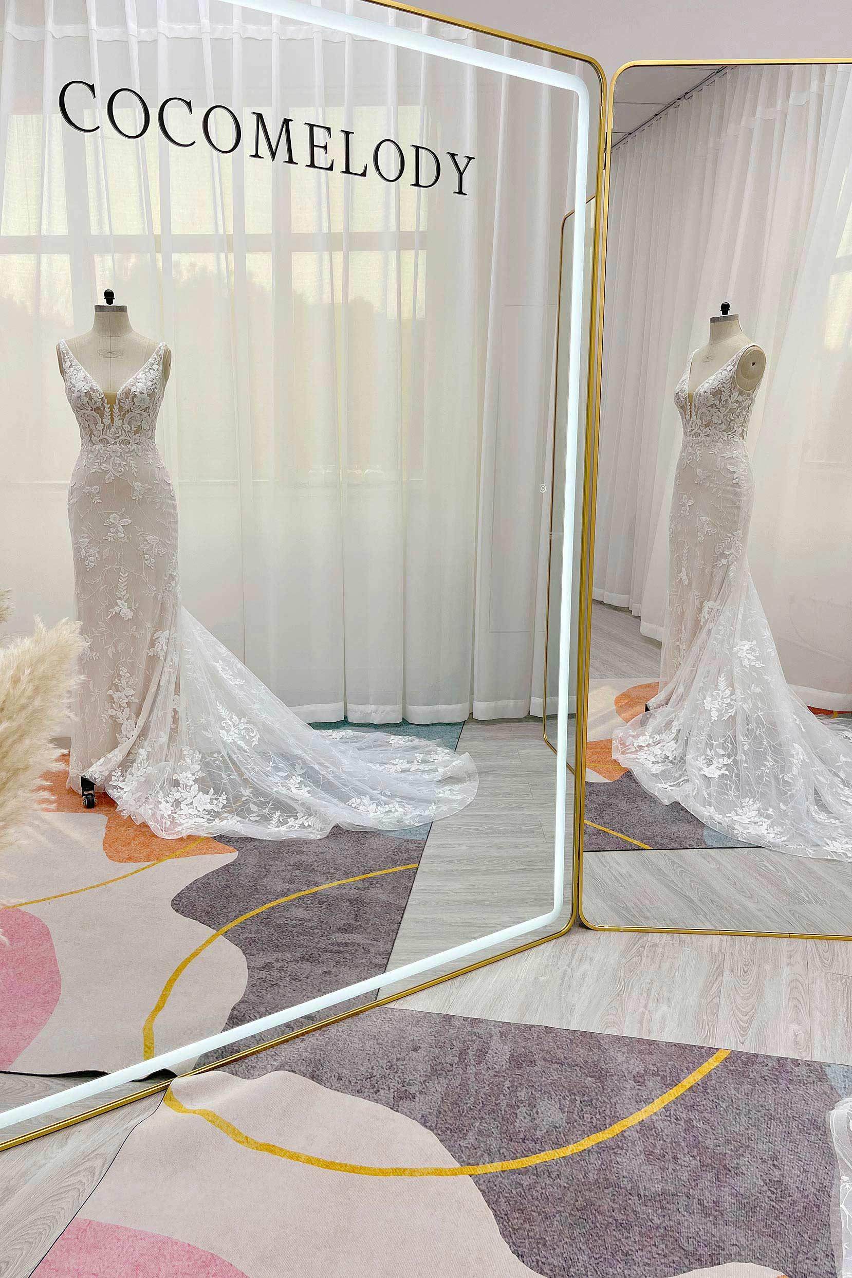 Trumpet-Mermaid Chapel Train Lace Tulle Wedding Dress CW3230