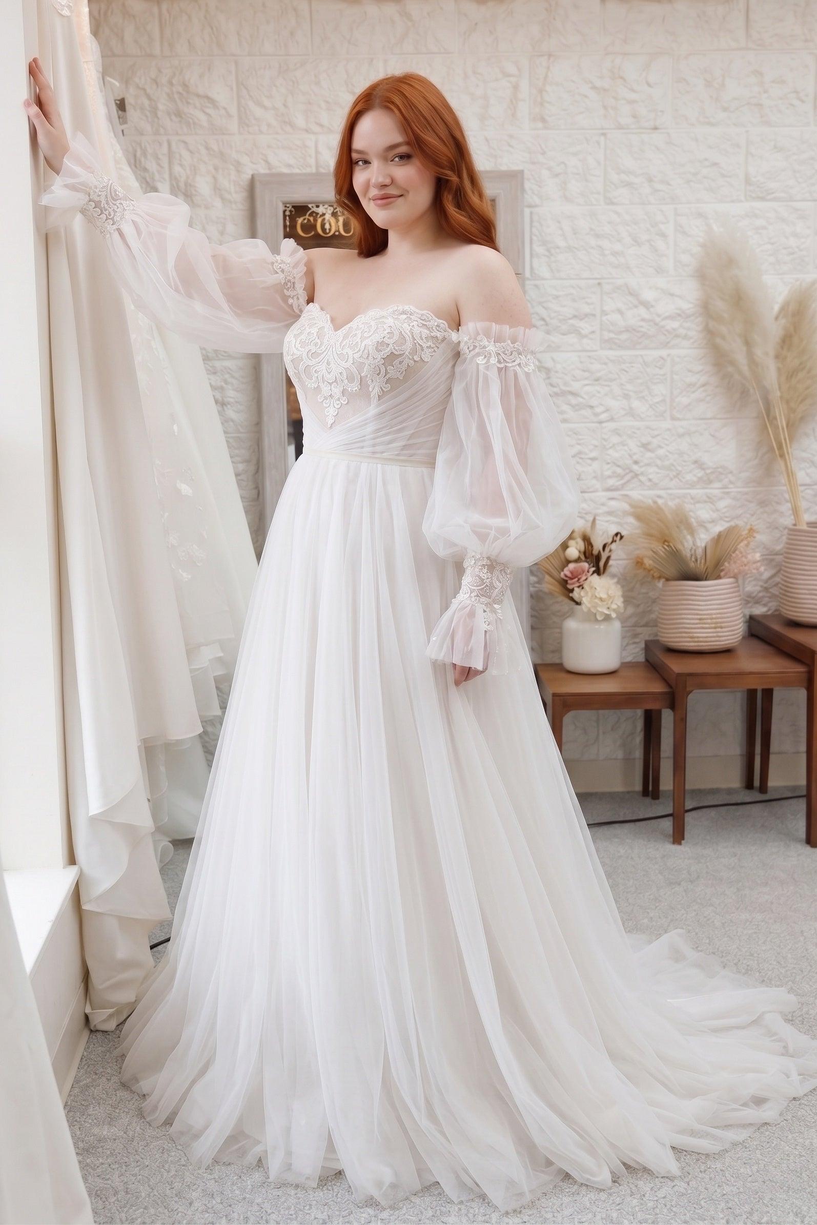 A-Line Court Train Lace Tulle Wedding Dress CW3237