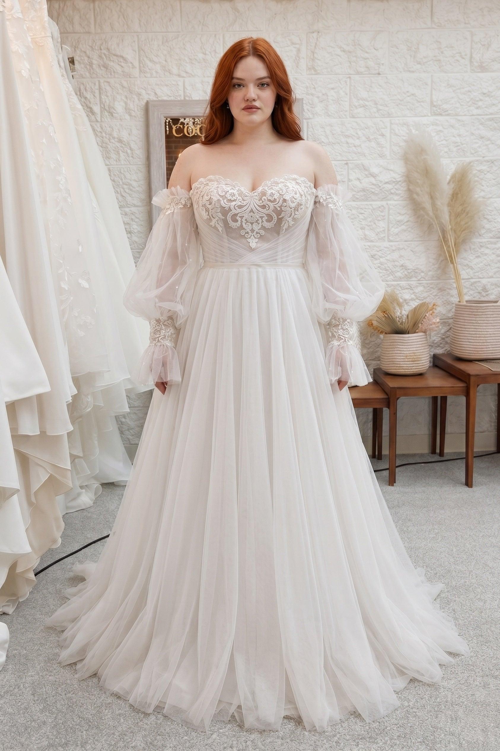 A-Line Court Train Lace Tulle Wedding Dress CW3237