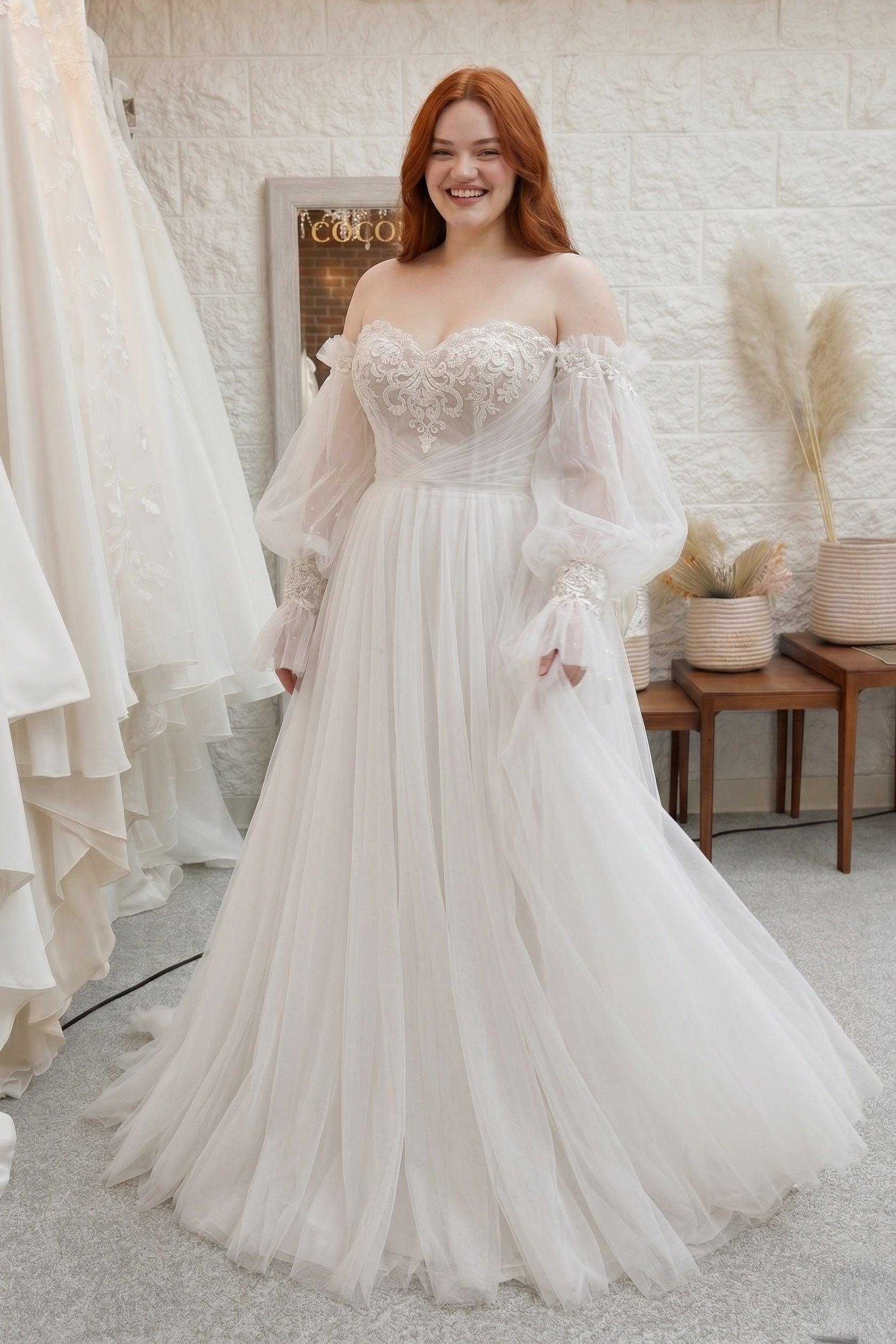A-Line Court Train Lace Tulle Wedding Dress CW3237