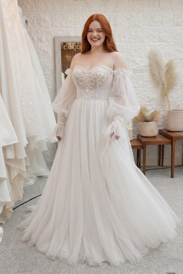 A-Line Court Train Lace Tulle Wedding Dress CW3237