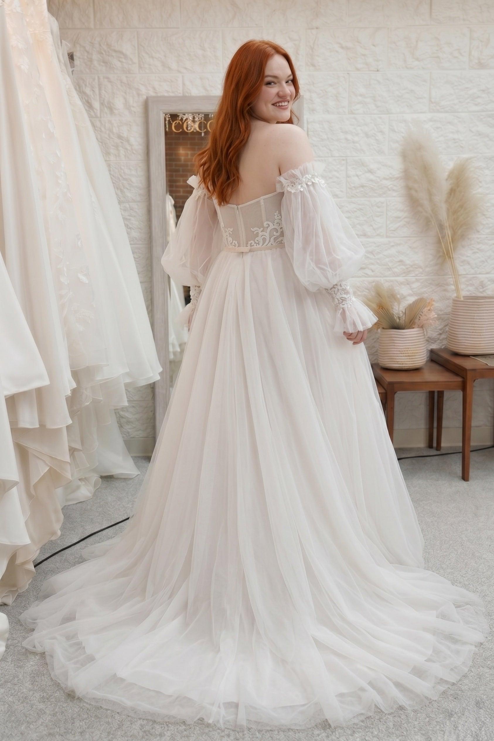 A-Line Court Train Lace Tulle Wedding Dress CW3237