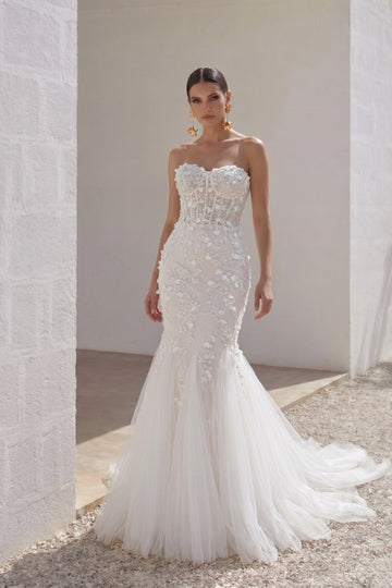Trumpet-Mermaid Court Train Lace Tulle Wedding Dress CW3244