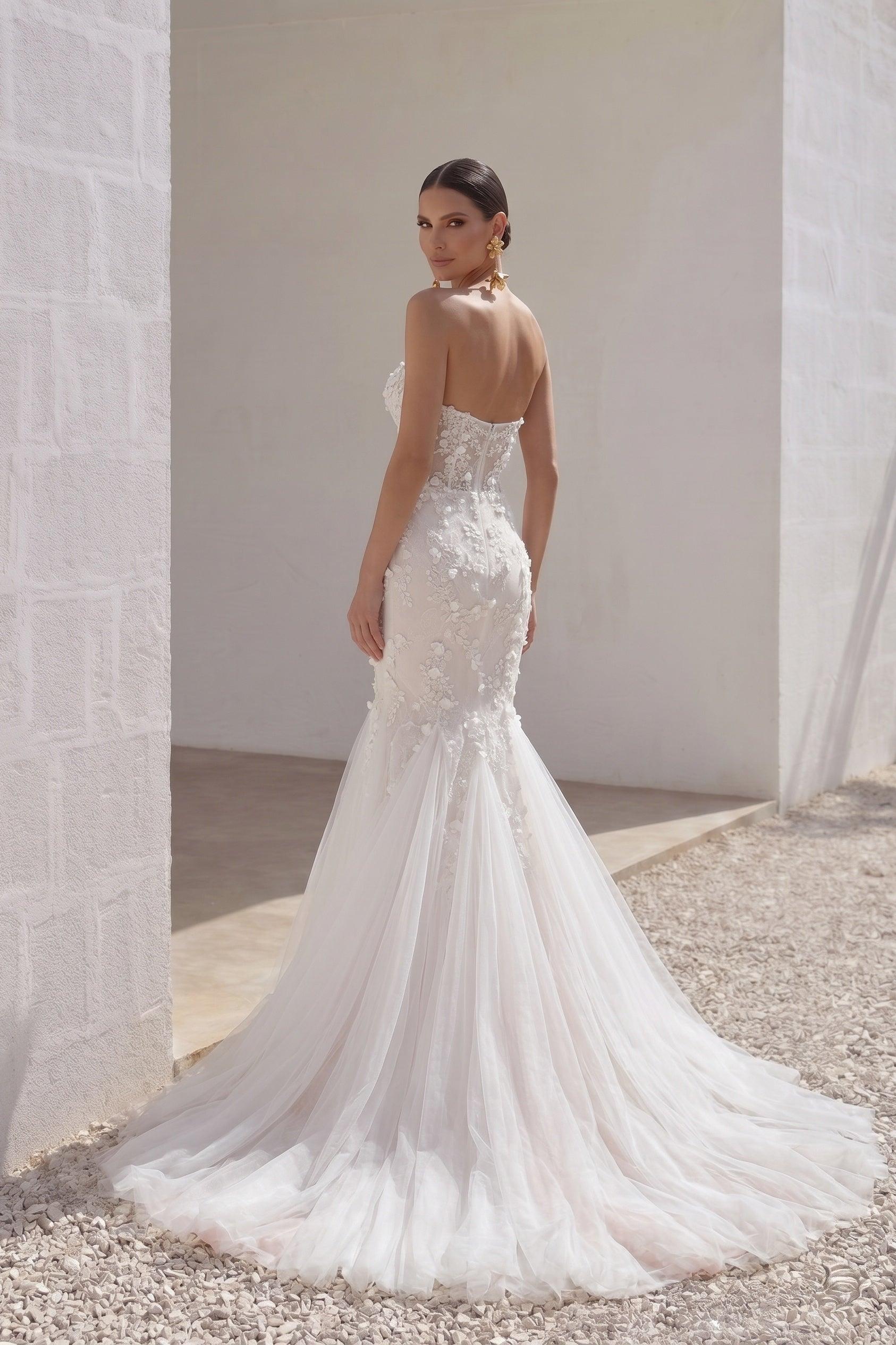 Trumpet-Mermaid Court Train Lace Tulle Wedding Dress CW3244