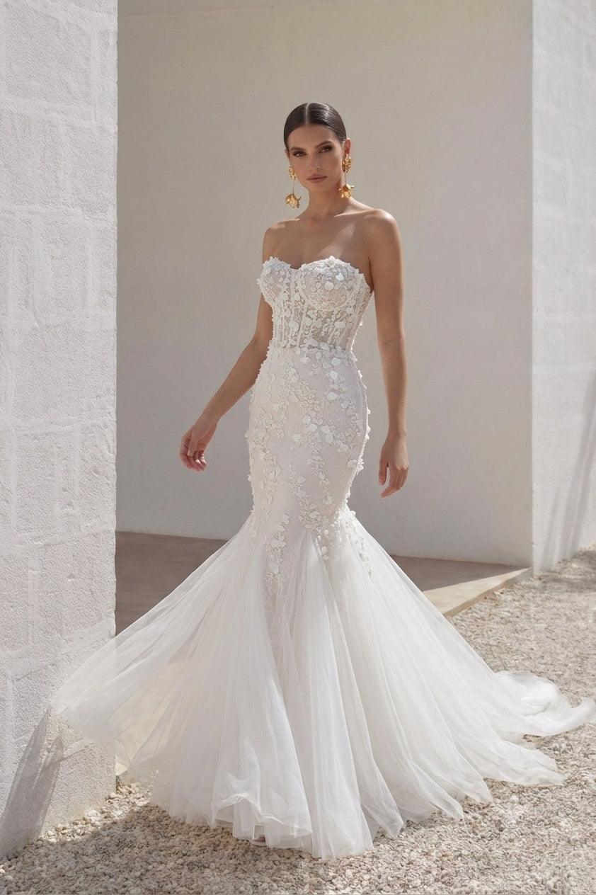 Trumpet-Mermaid Court Train Lace Tulle Wedding Dress CW3244