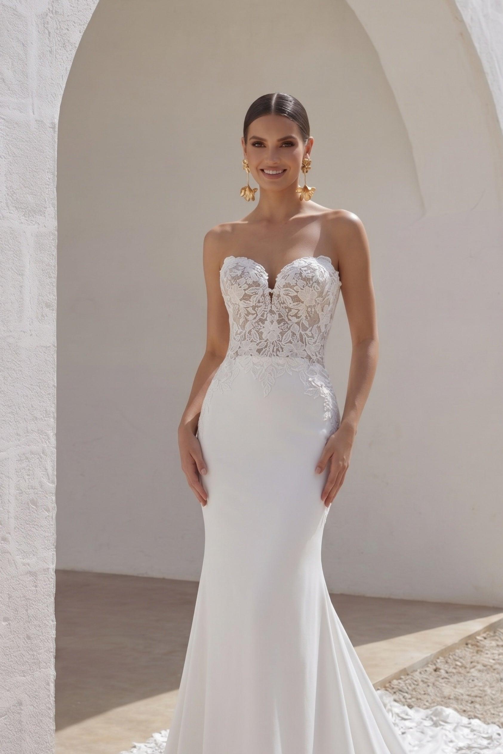 Trumpet-Mermaid Chapel Train Lace Luxuriant Satin Wedding Dress CW3248