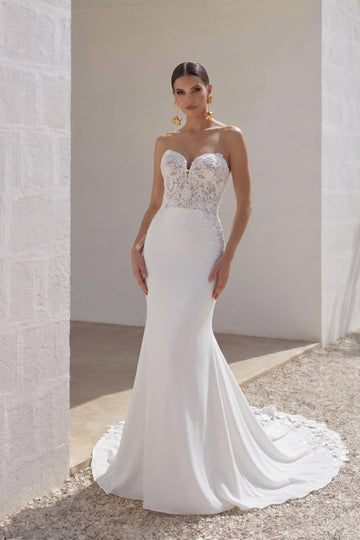 Trumpet-Mermaid Chapel Train Lace Luxuriant Satin Wedding Dress CW3248