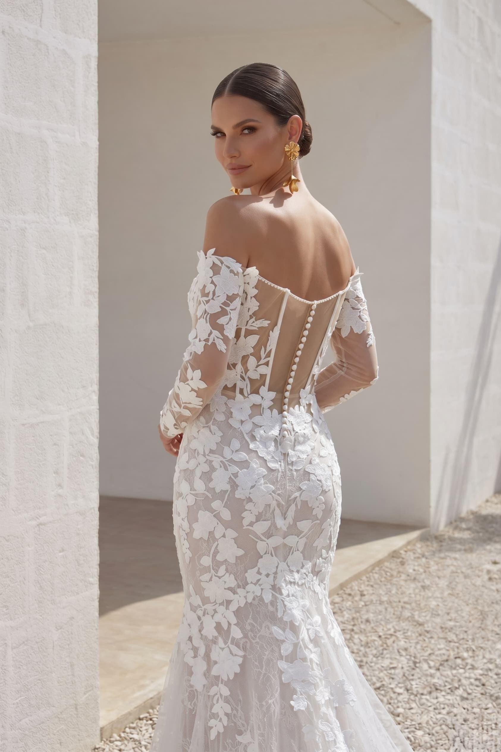 Trumpet-Mermaid Court Train Lace Tulle Wedding Dress CW3250