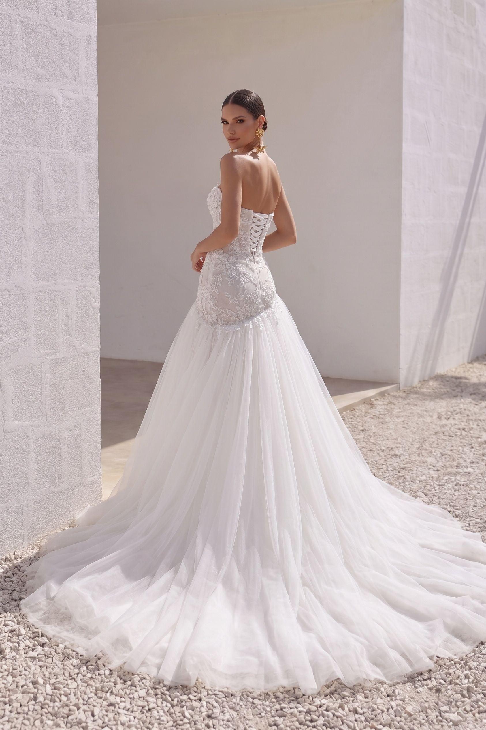 Trumpet-Mermaid Chapel Train Lace Tulle Wedding Dress CW3254