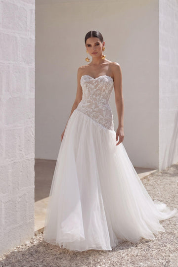 Trumpet-Mermaid Chapel Train Lace Tulle Wedding Dress CW3254