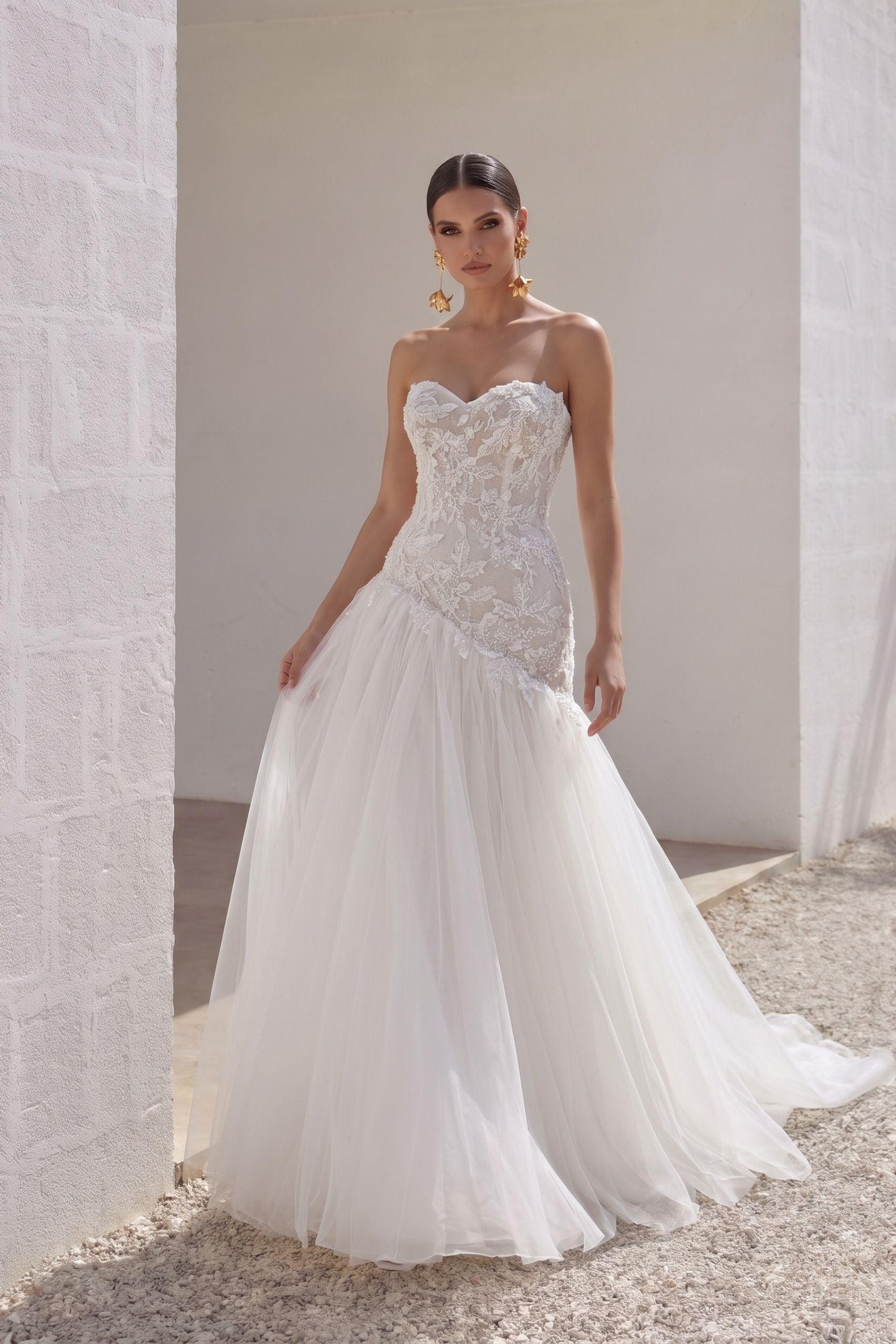 Trumpet-Mermaid Chapel Train Lace Tulle Wedding Dress CW3254