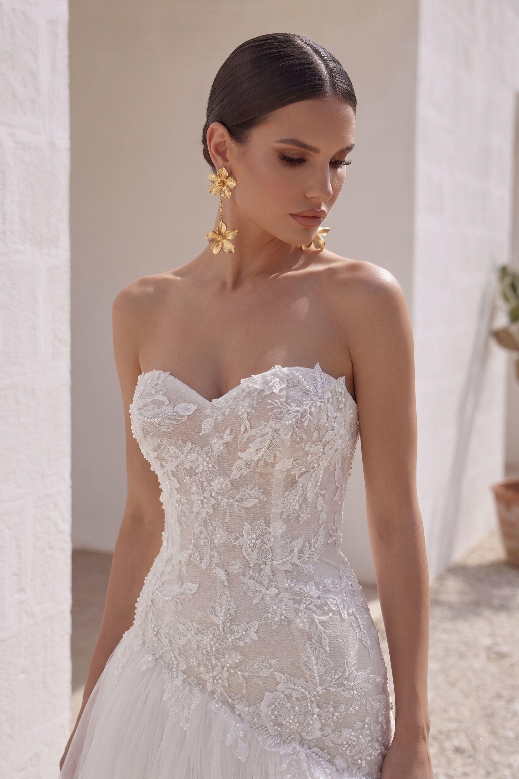 Trumpet-Mermaid Chapel Train Lace Tulle Wedding Dress CW3254