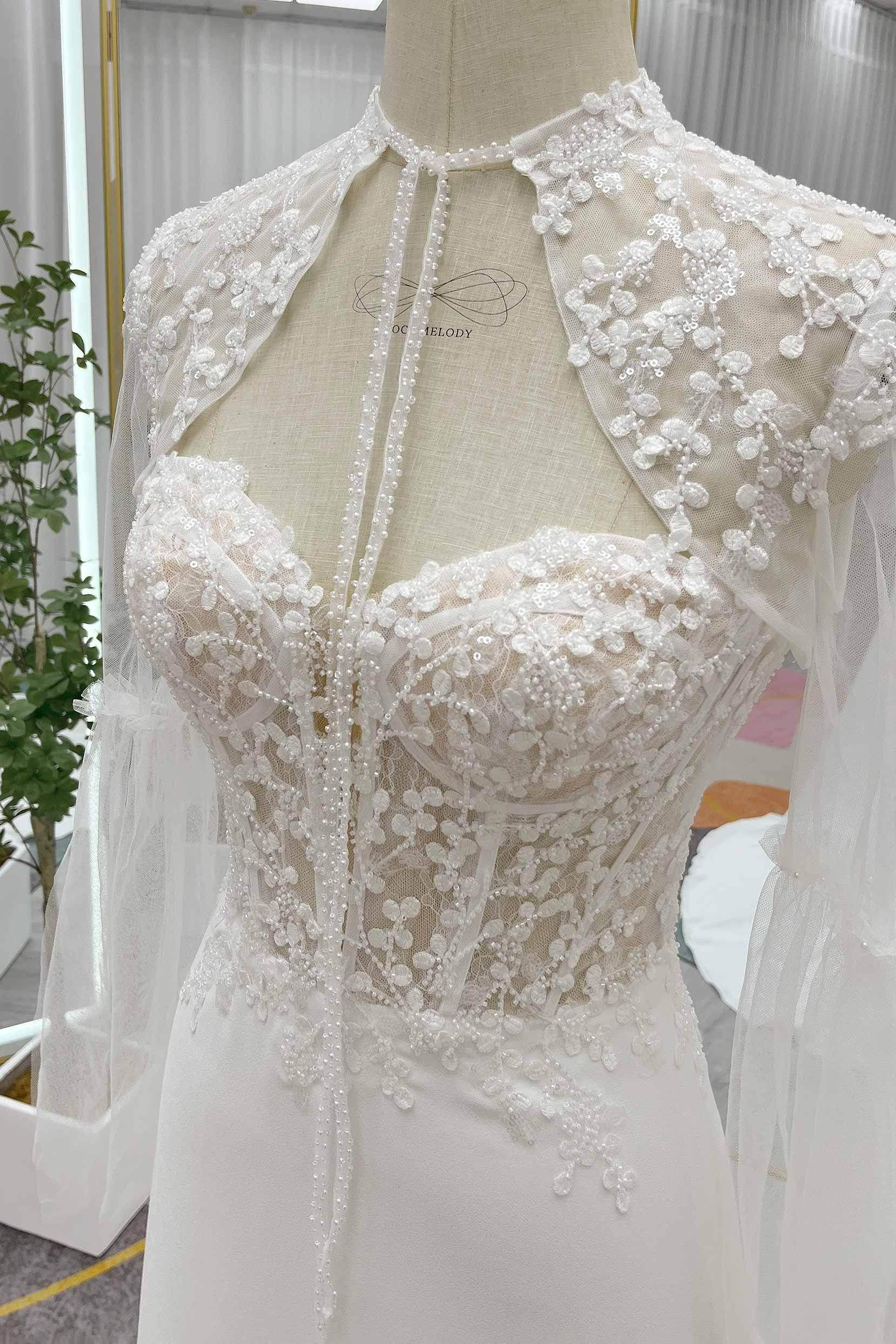 Sheath Court Train Lace Luxuriant Satin Wedding Dress CW3264