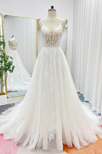 A-Line Court Train Lace Tulle Wedding Dress CW3268
