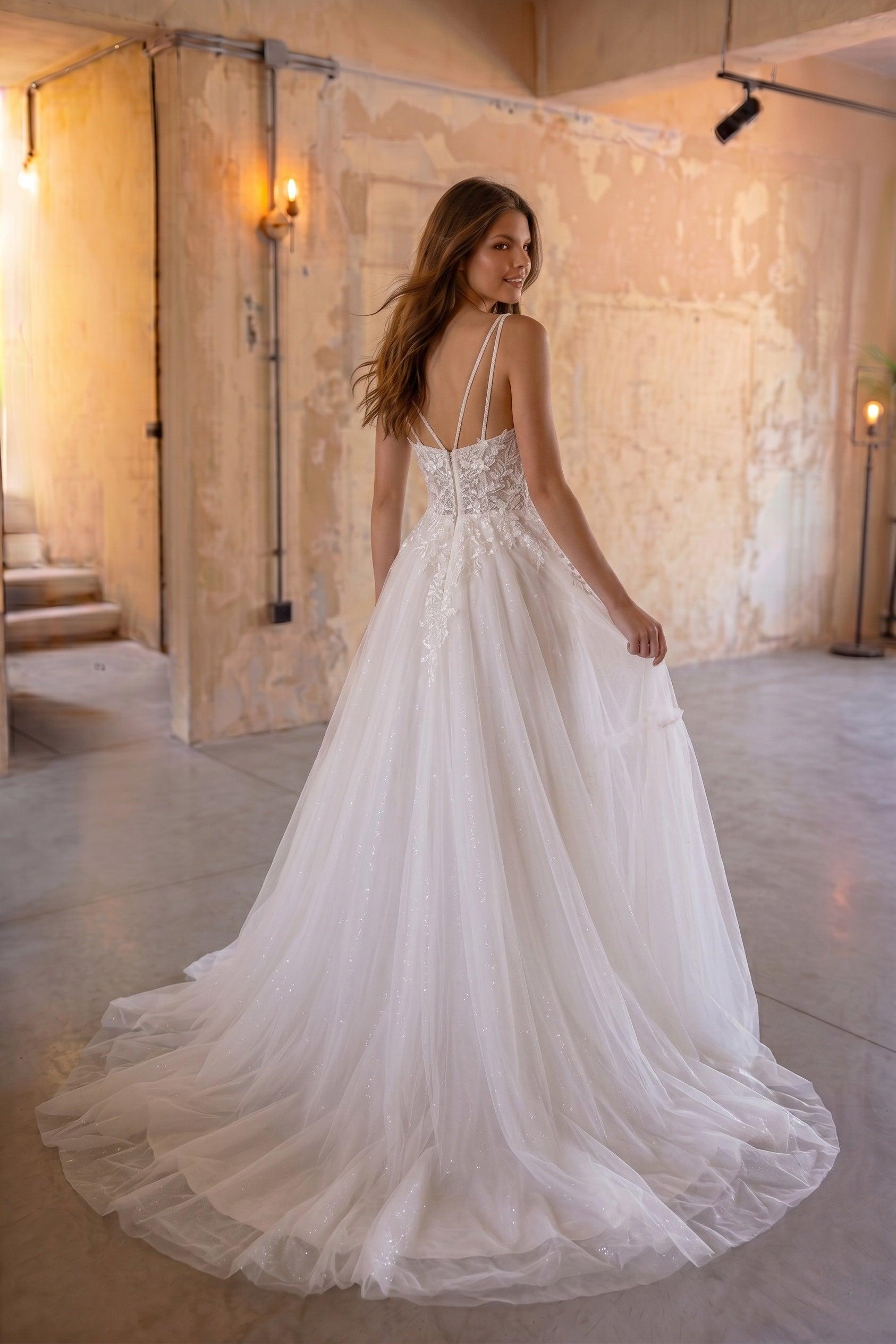 A-Line Court Train Lace Tulle Wedding Dress CW3271