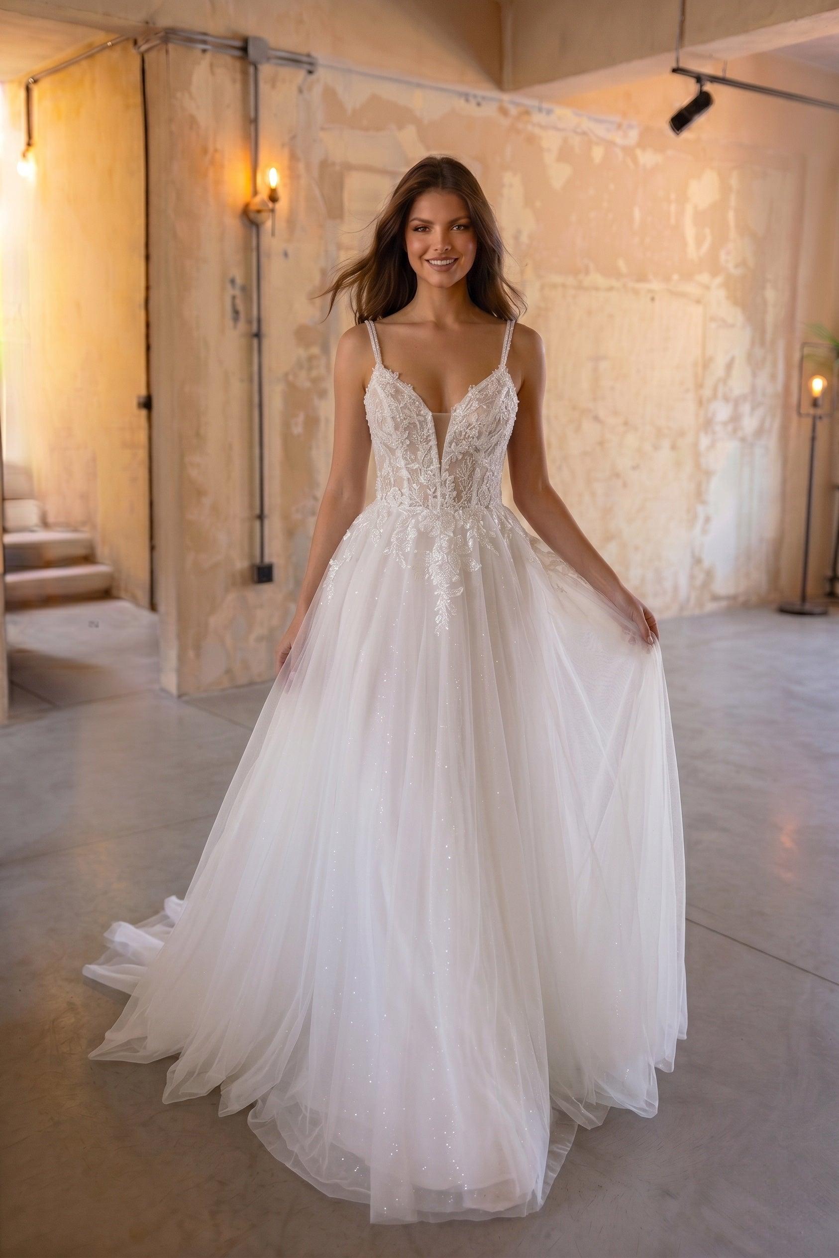A-Line Court Train Lace Tulle Wedding Dress CW3271