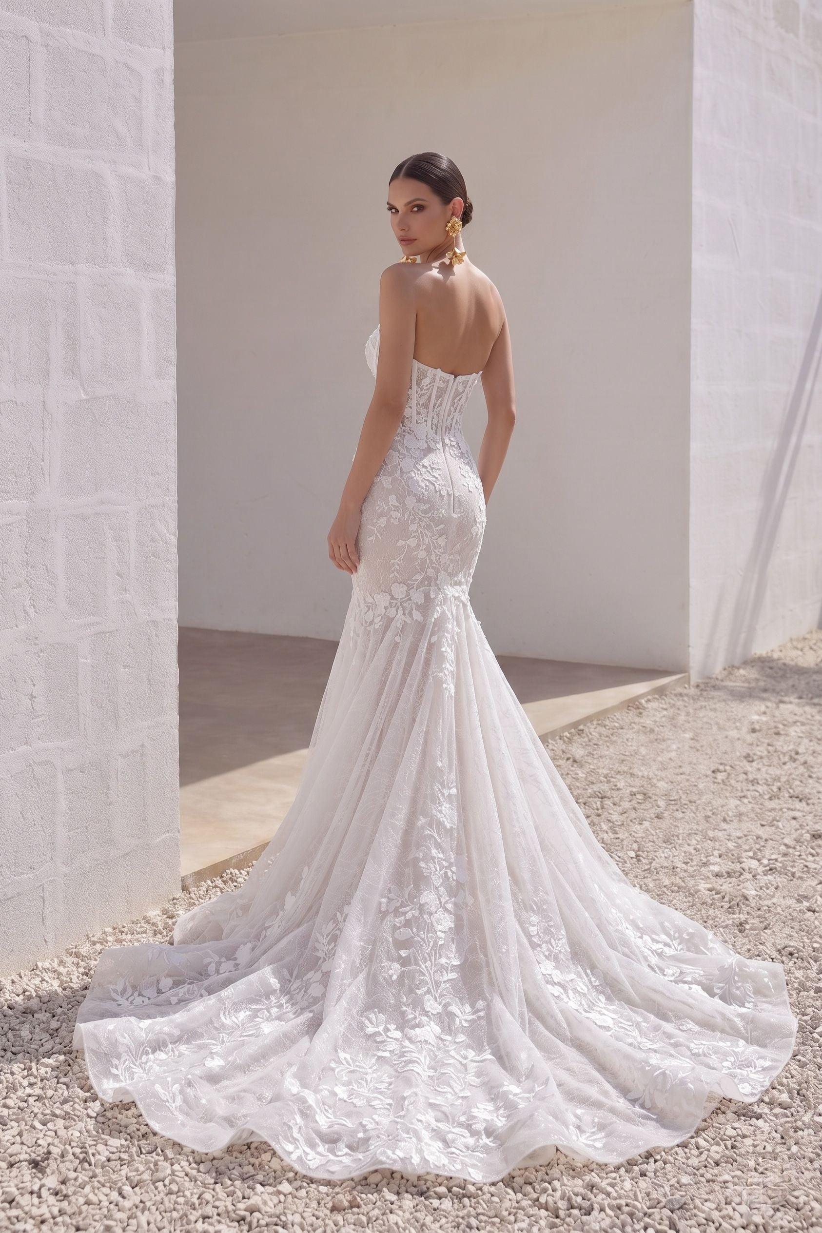 Trumpet-Mermaid Court Train Lace Tulle Wedding Dress CW3275