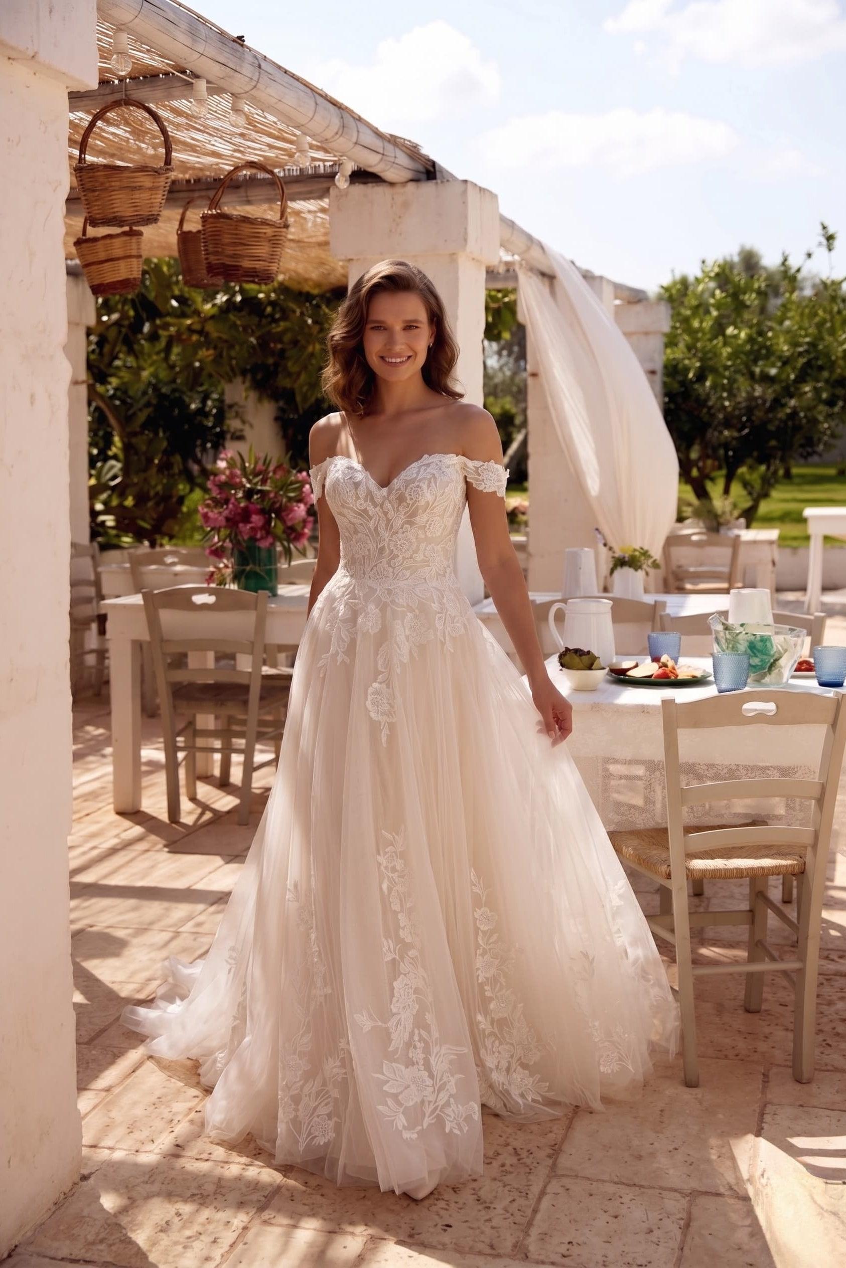 A-Line Chapel Train Lace Tulle Wedding Dress CW3278