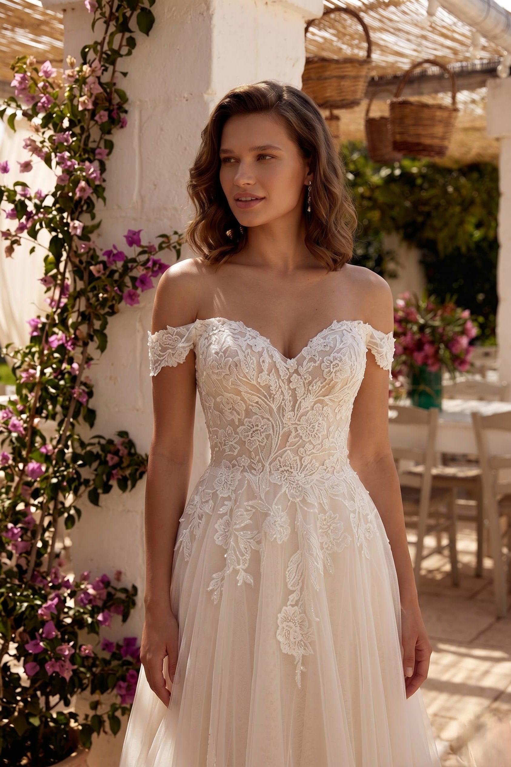 A-Line Chapel Train Lace Tulle Wedding Dress CW3278