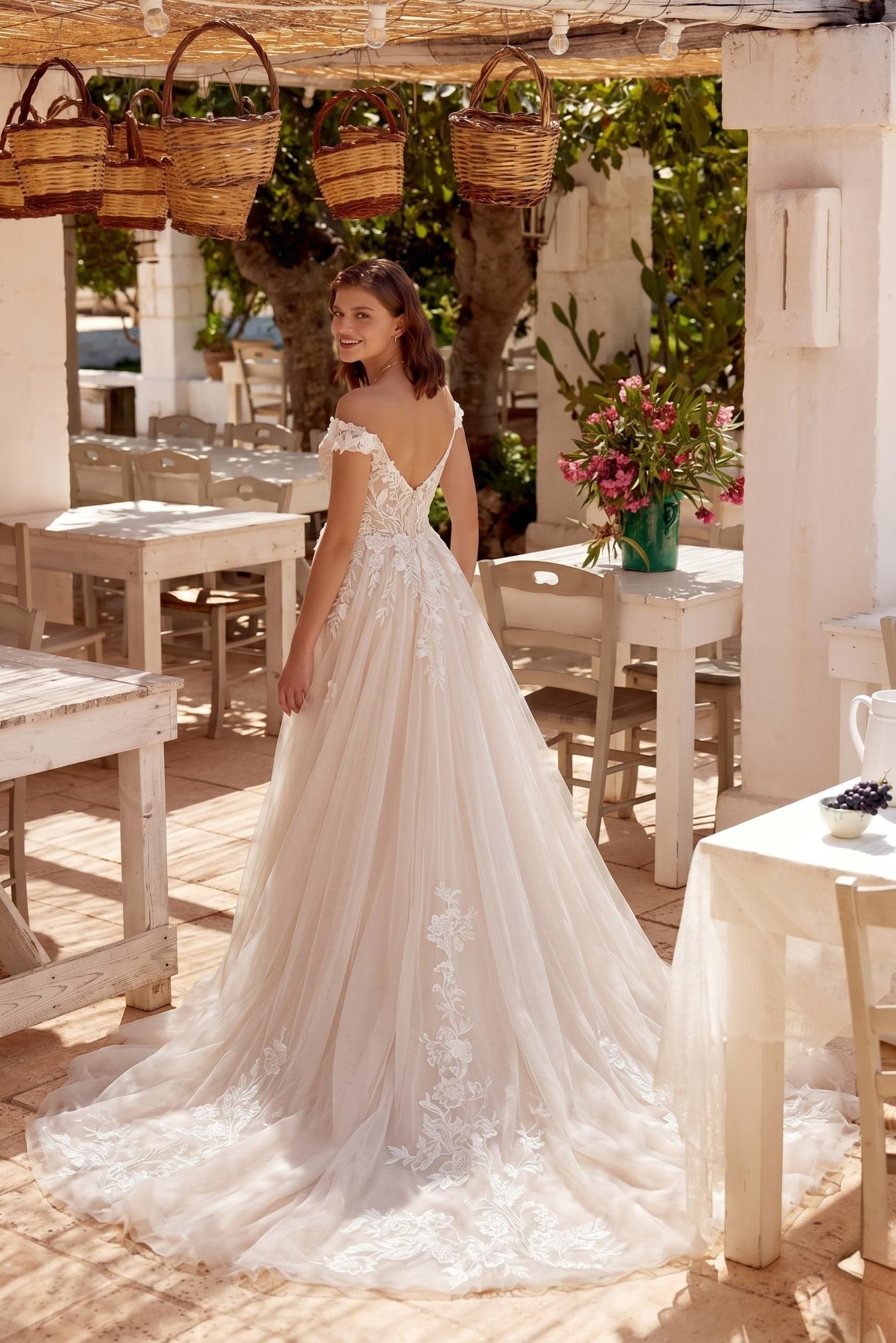 A-Line Chapel Train Lace Tulle Wedding Dress CW3278