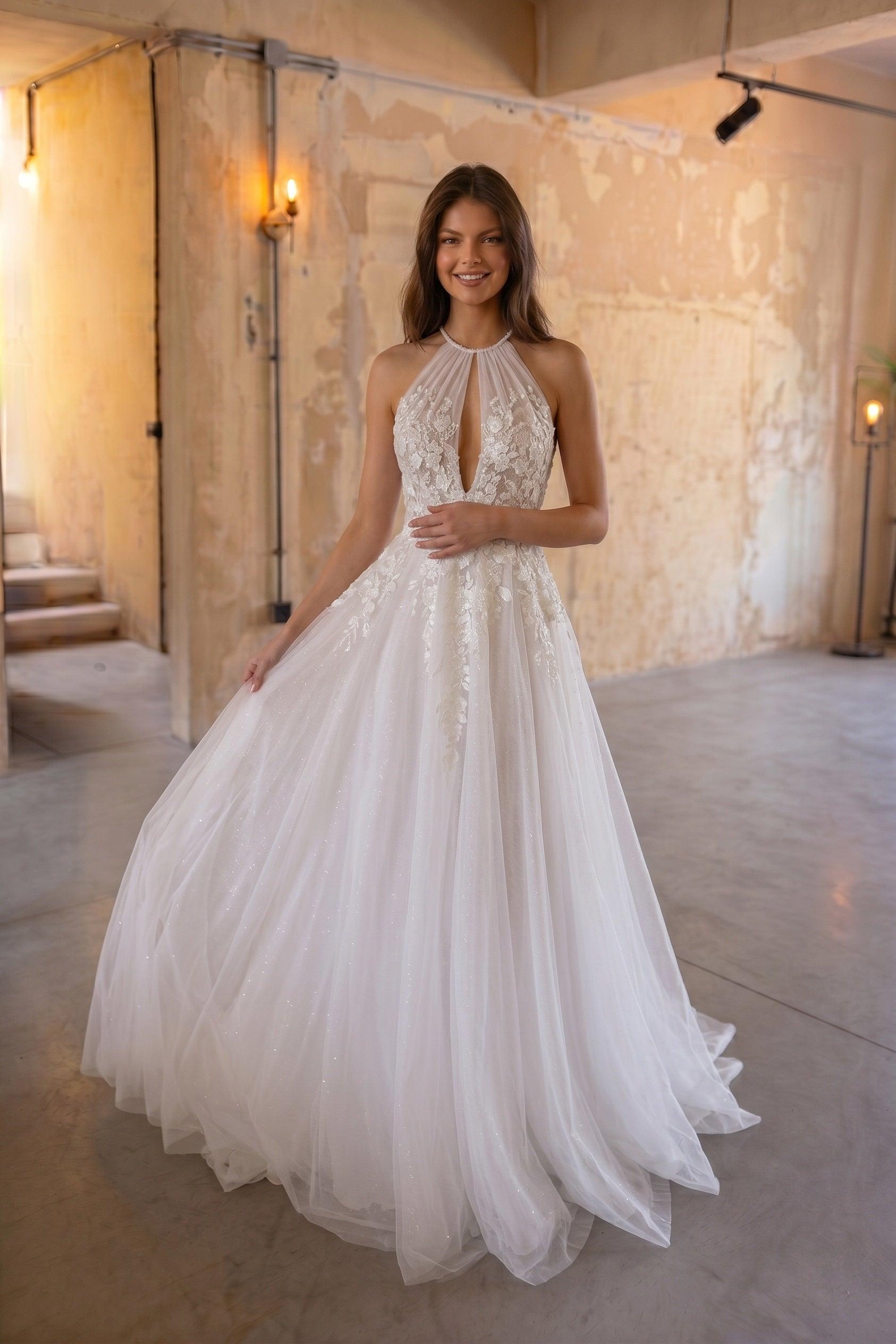 A-Line Court Train Lace Tulle Wedding Dress CW3281