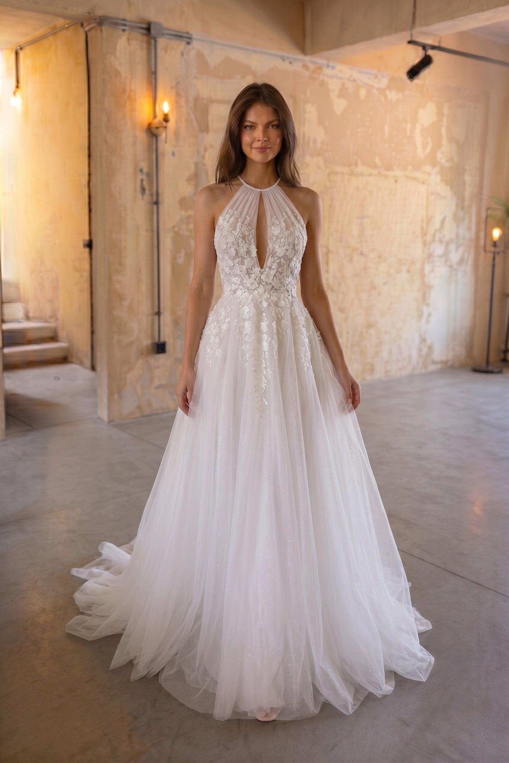 A-Line Court Train Lace Tulle Wedding Dress CW3281