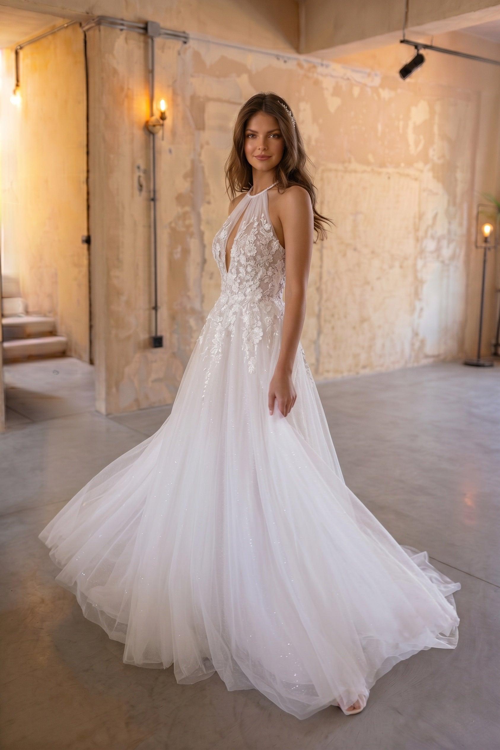 A-Line Court Train Lace Tulle Wedding Dress CW3281