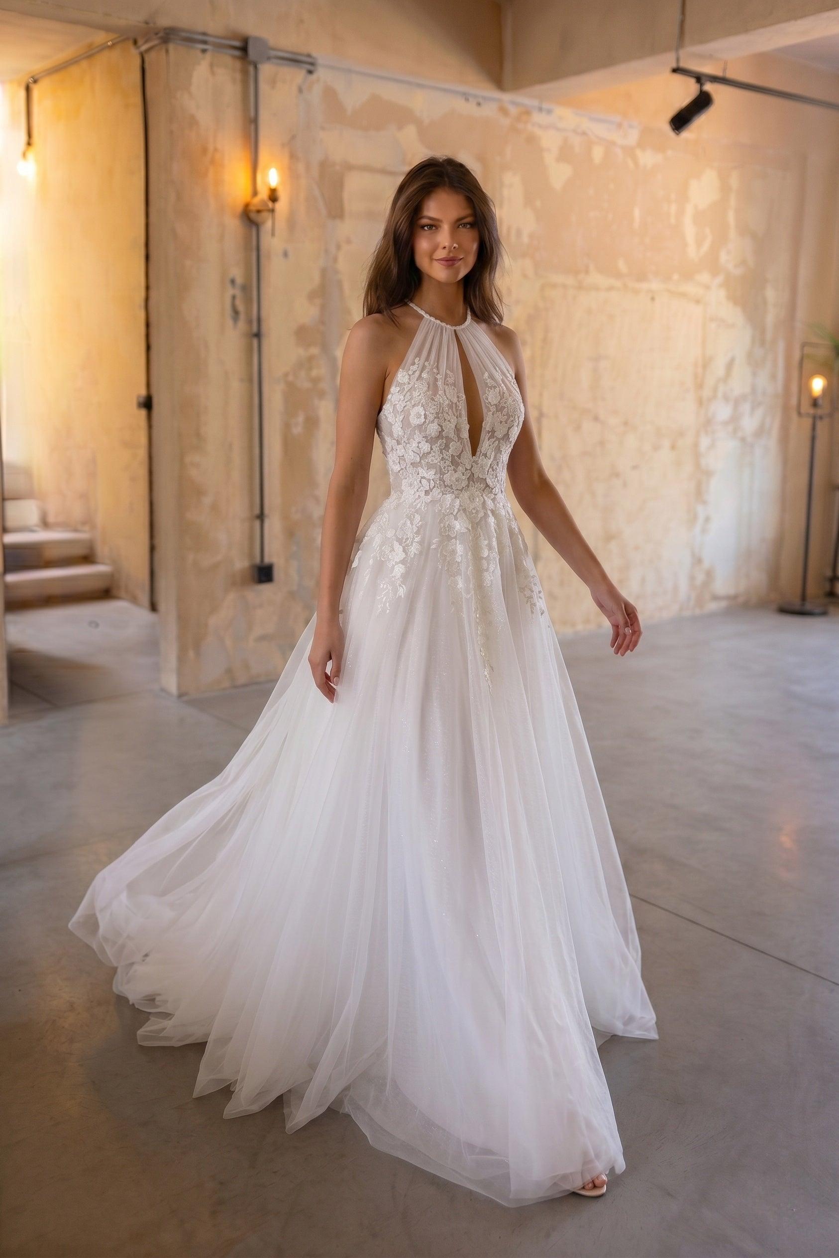 A-Line Court Train Lace Tulle Wedding Dress CW3281