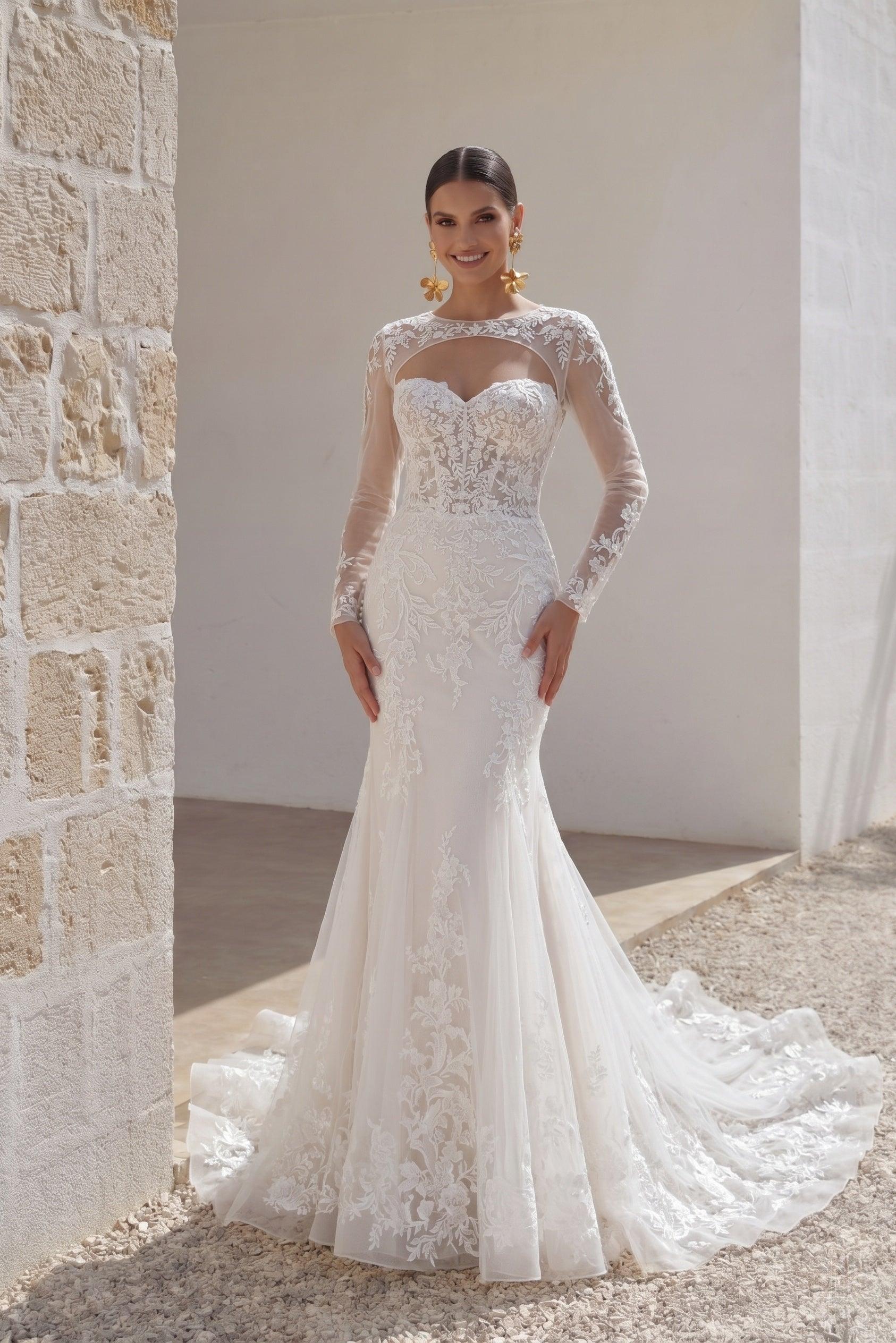 Trumpet-Mermaid Chapel Train Lace Tulle Wedding Dress CW3282