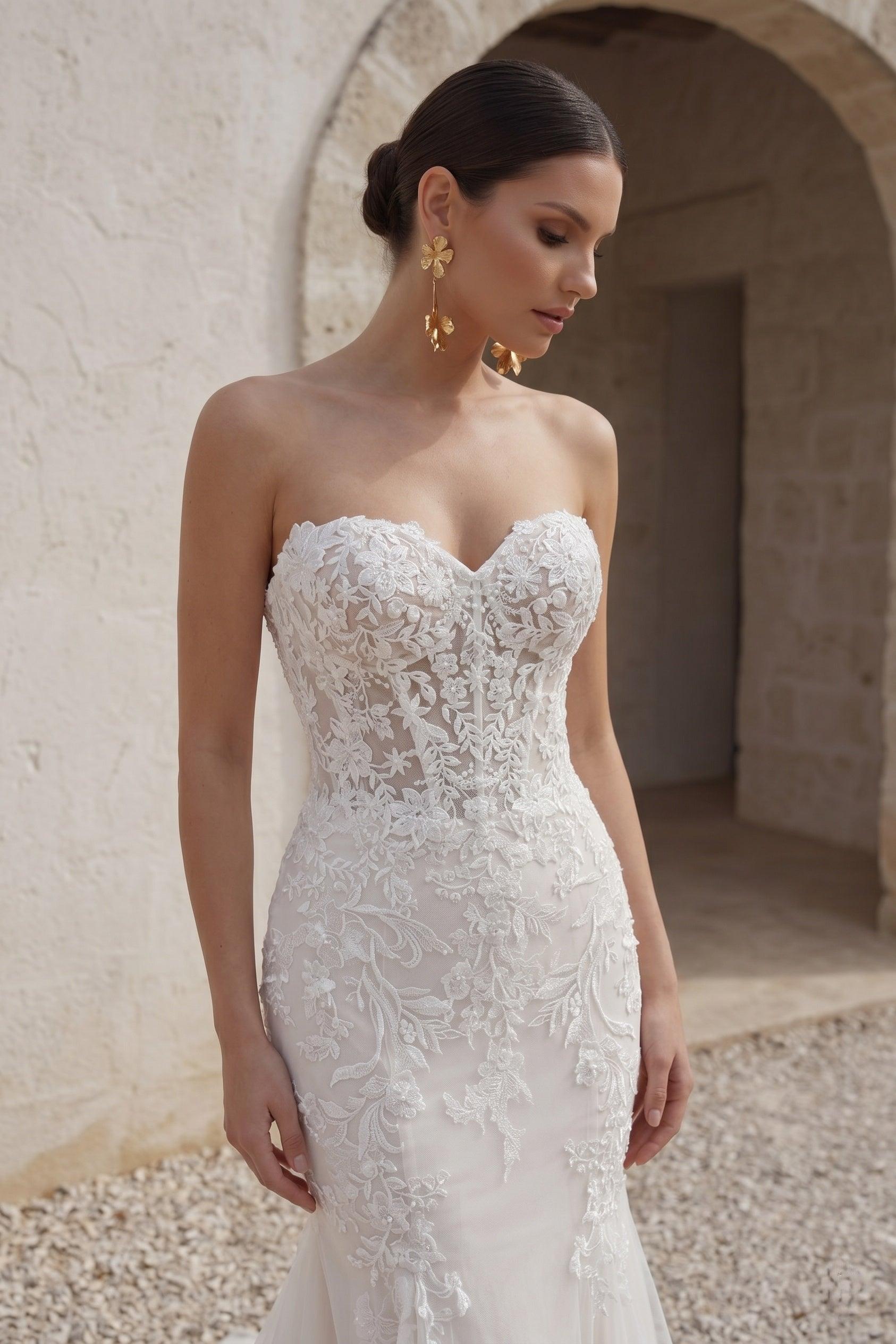 Trumpet-Mermaid Chapel Train Lace Tulle Wedding Dress CW3282