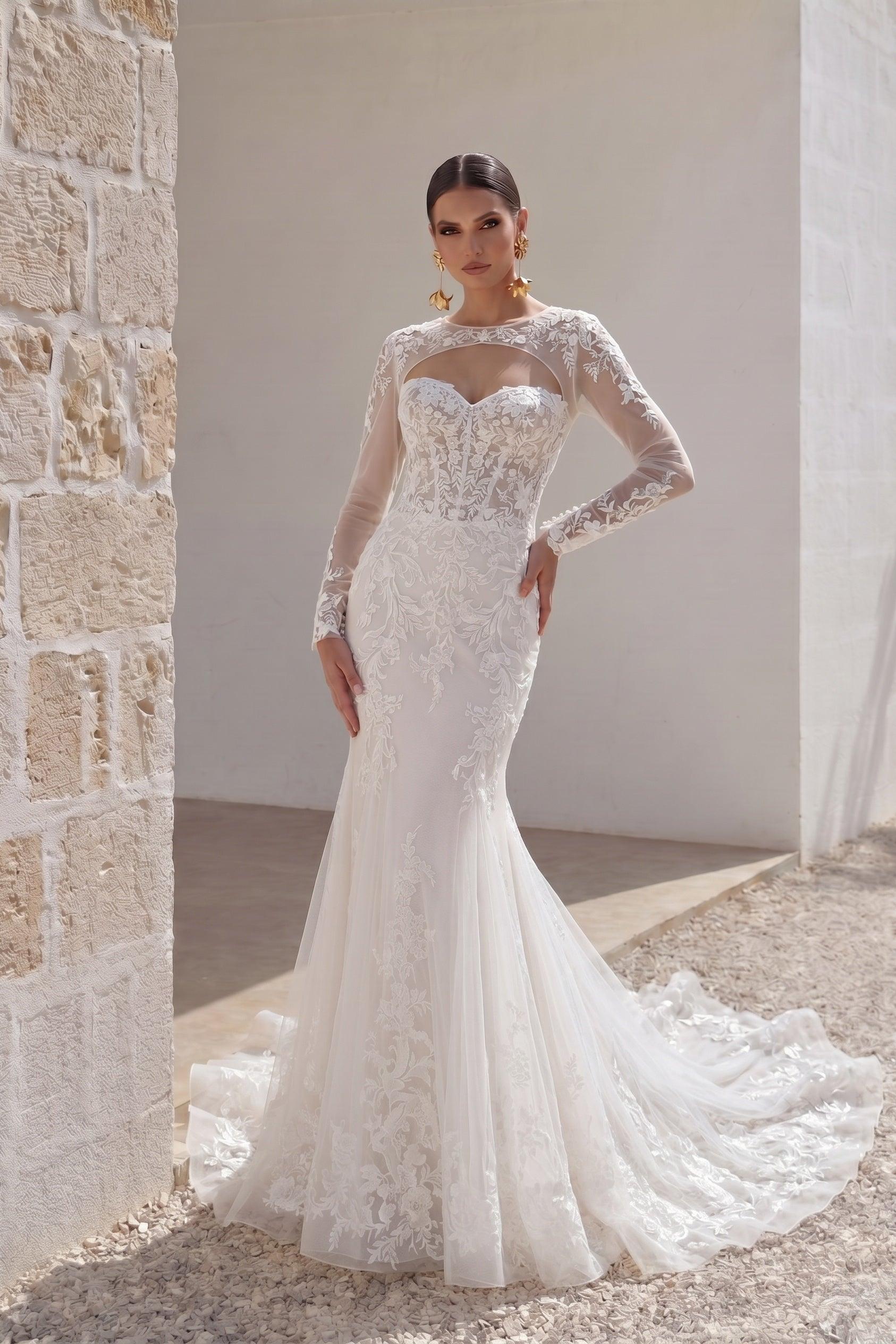 Trumpet-Mermaid Chapel Train Lace Tulle Wedding Dress CW3282