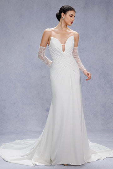 Trumpet-Mermaid Court Train Satin Wedding Dress CW3328