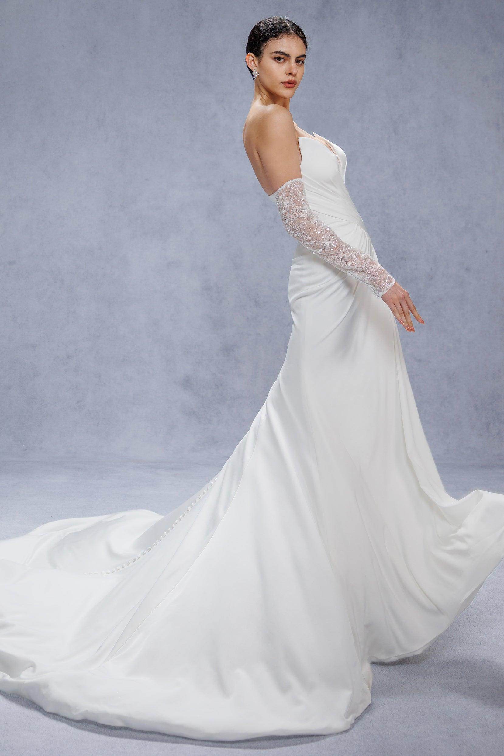 Trumpet-Mermaid Court Train Satin Wedding Dress CW3328