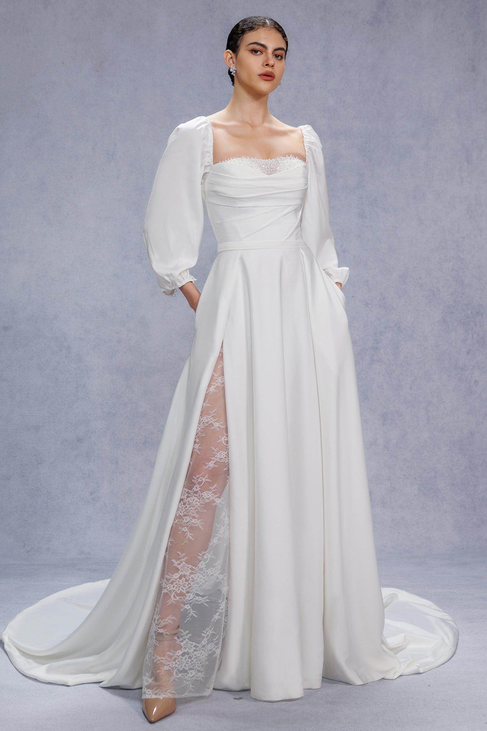 A-Line Court Train Satin Wedding Dress CW3329